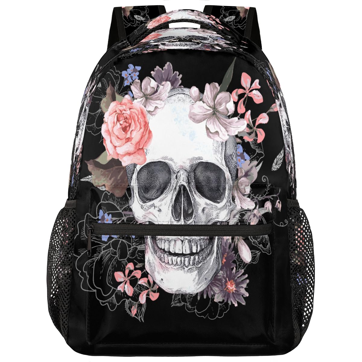 DJYQBFA Sugar Skull Flower Laptop Backpack School Backpack with Multiple Pockets Hiking Shoulder Daypack Large College Backpack for Men Women Kids