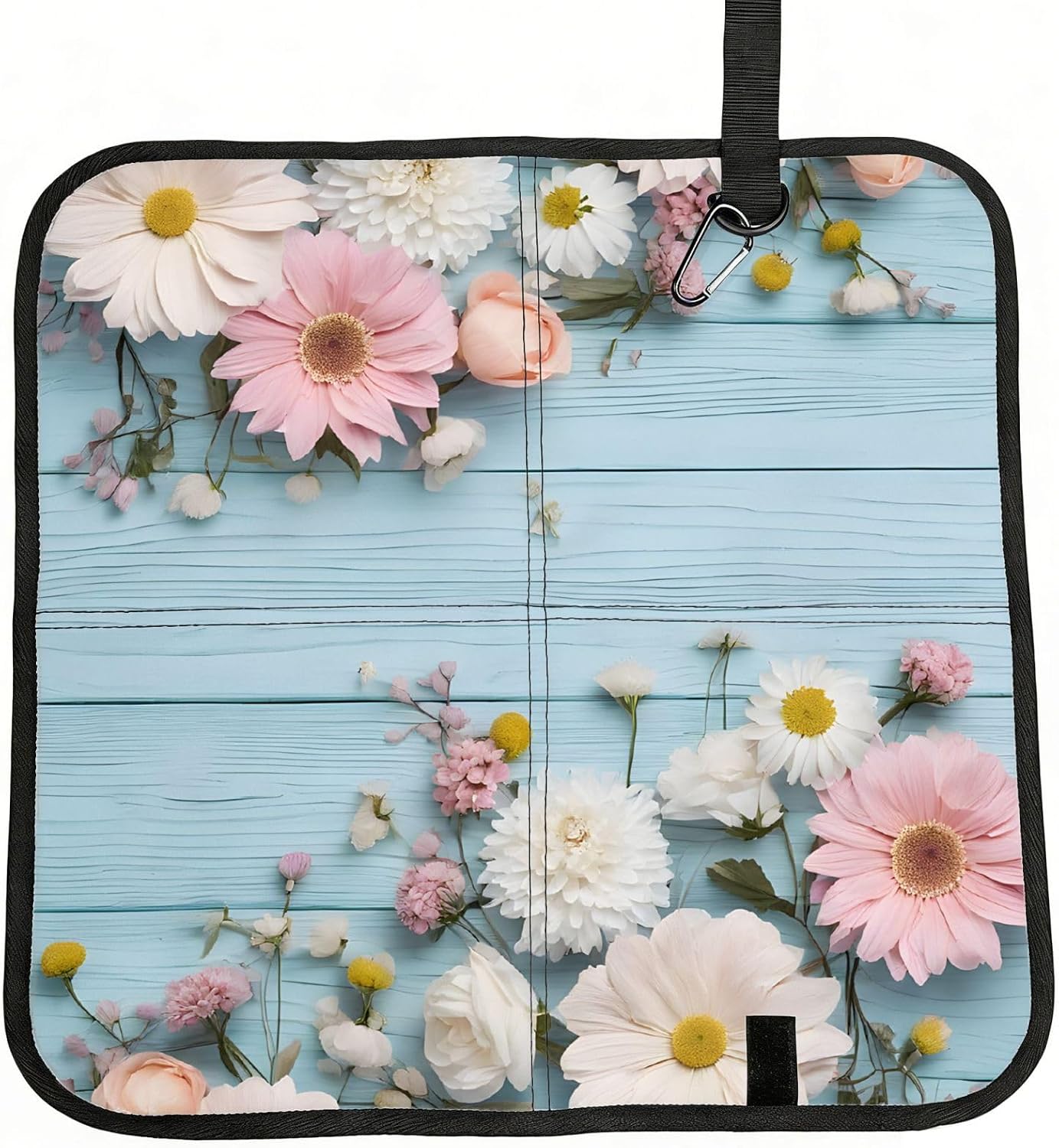 (Teal Barn Door Floral) Sitting Pad Foldable Seat Cushion Lightweight Camping Seat Mat with Hook for Outdoor Hiking Picnic Camping