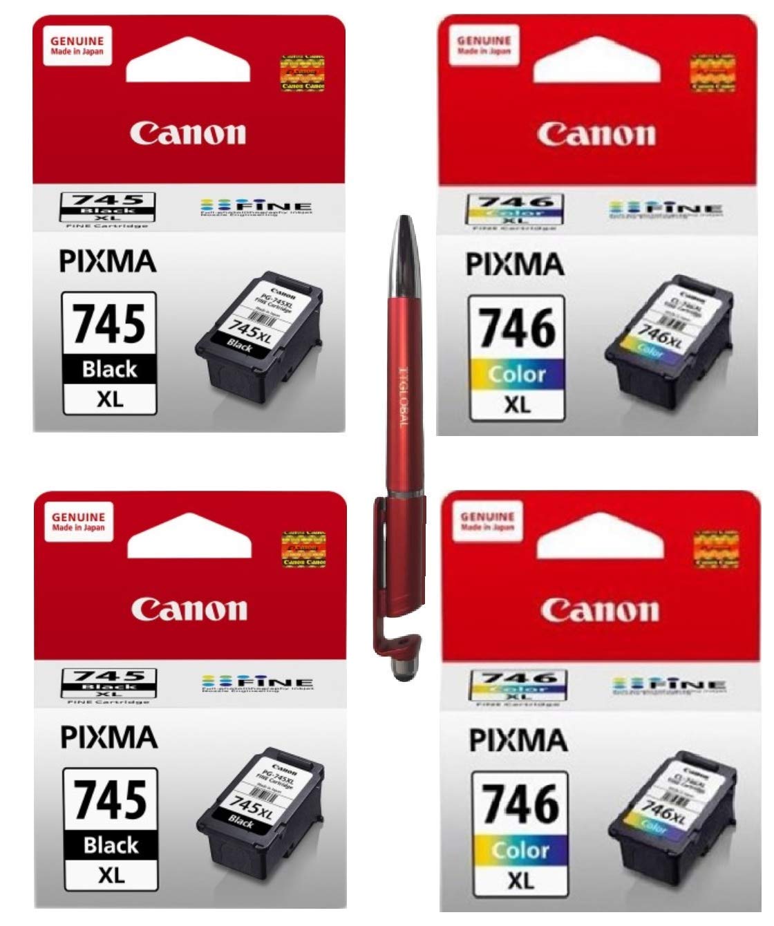 Canon 745XL Twin & 746XL Twin Ink Cartridge with ITGLOBAL 3in1 Multi-Function Mobile Phone Stand, Stylus Pen, Anti-Metal Texture Rotating Ballpoint Pen (Very Colors) PG 745XL CL 746XL (B07YQZ3XYJ) Amazon Price History, Amazon Price Tracker