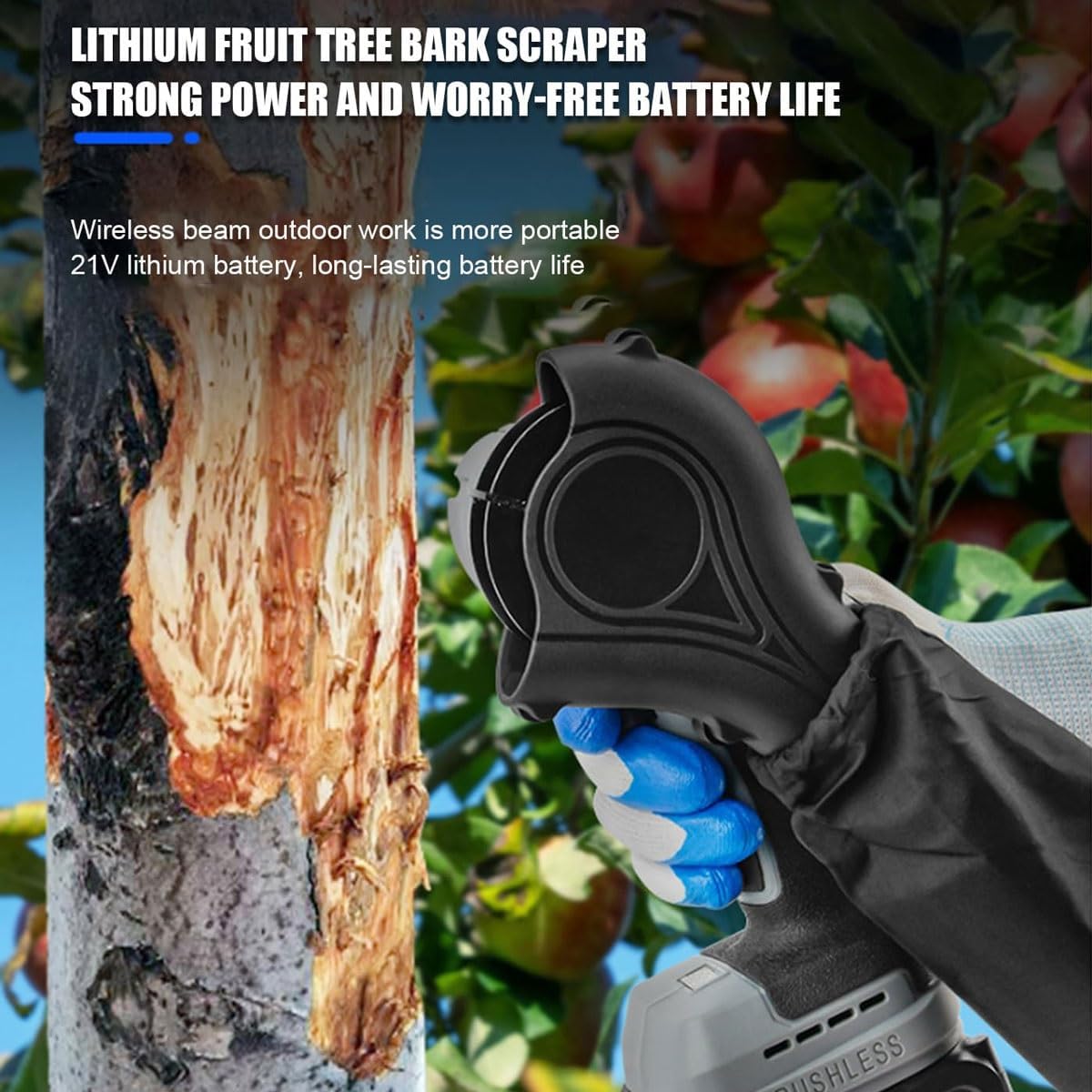 Cordless Fruit Tree Bark Scraper,21V Fruit Tree Angle Grinder with Sawdust Collection,Electric Tree Bark Remover with Power Display & Safety Lock,8000r/min Copper Motor,for Garden Orchard(1 Battery)