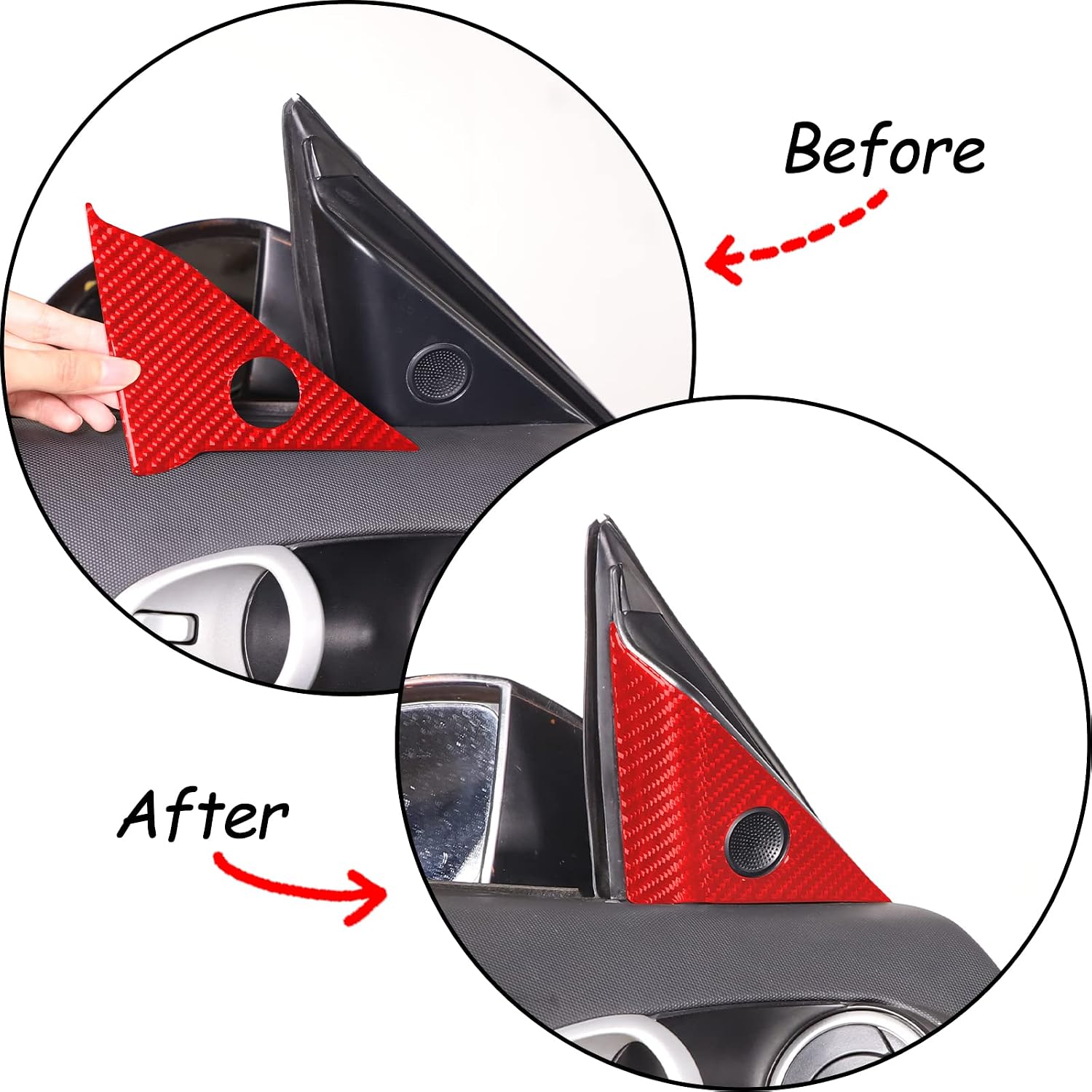 for Nissan 350Z 2003 2004 2005 2006 Soft Carbon Fiber 3D Sticker Car Door A-Pillar Speaker Panel Trim Sticker,A-Pillar Triangle Decorative Stickers Car Accessories (Red Carbon Fiber)