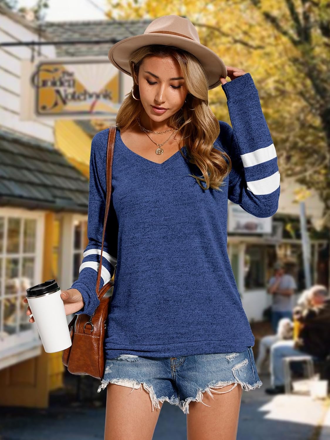 Womens Tops Fall Fashion Sweatshirt for Women Sweaters V Neck Long Sleeve Shirts Trendy Clothes - Image 3