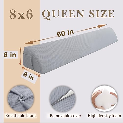 Miniatura 5 de Almohada de cuña de cama Queen para cabecero (0-6 pulgadas), relleno de espacio de cama de espuma viscoelástica para rellenar la grieta de la cama