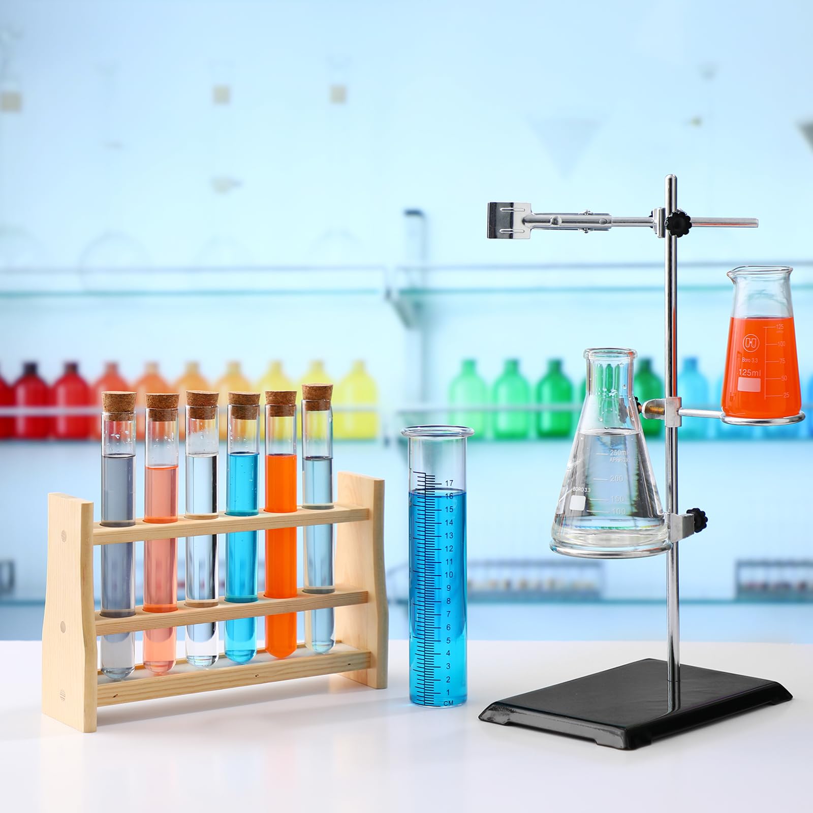 Set di 2 supporti da laboratorio di chimica, in acciaio con base in ghisa, asta da laboratorio da 16 con morsetto per buretta, morsetti per anelli per fiaschetta, per insegnanti strumenti