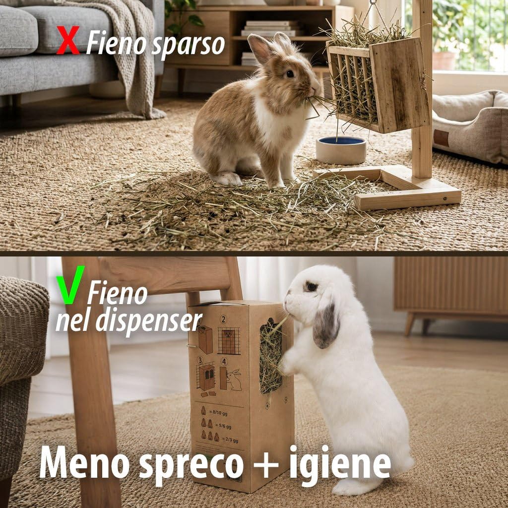 Distributeur de foin naturel de montagne 600 g + alphalfa | Porte-foin pour lapins, rongeurs et petits animaux | Pratique et hygiénique (6 pièces)