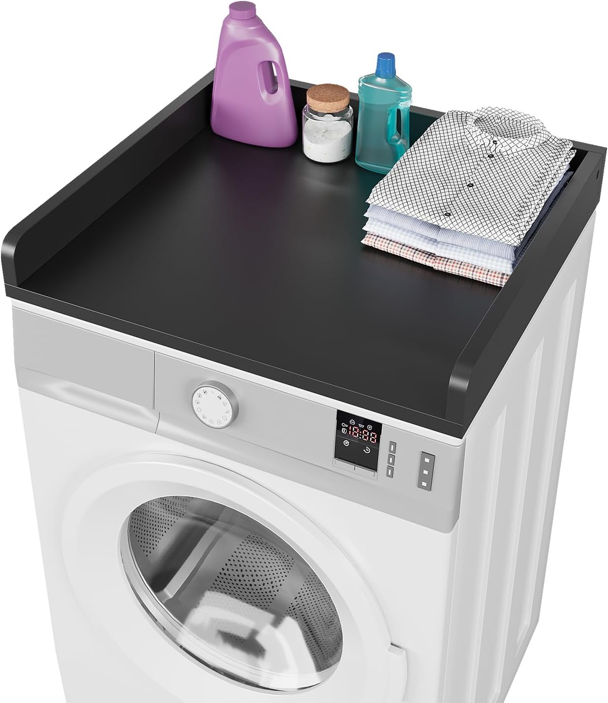 Washer Dryer Countertop, 27.5" D x 27.5" W x 3.2" H, Countertop for Washer and Dryer with Non-Slip Pads and Round Corner Edge Rails, Laundry Room Organization(Black)