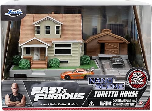 Miniatura 4 de Fast & Furious Nano Hollywood Rides - Diorama de exhibición de la casa de Dom Toretto con dos autos fundidos a presión de 1.65 pulgadas