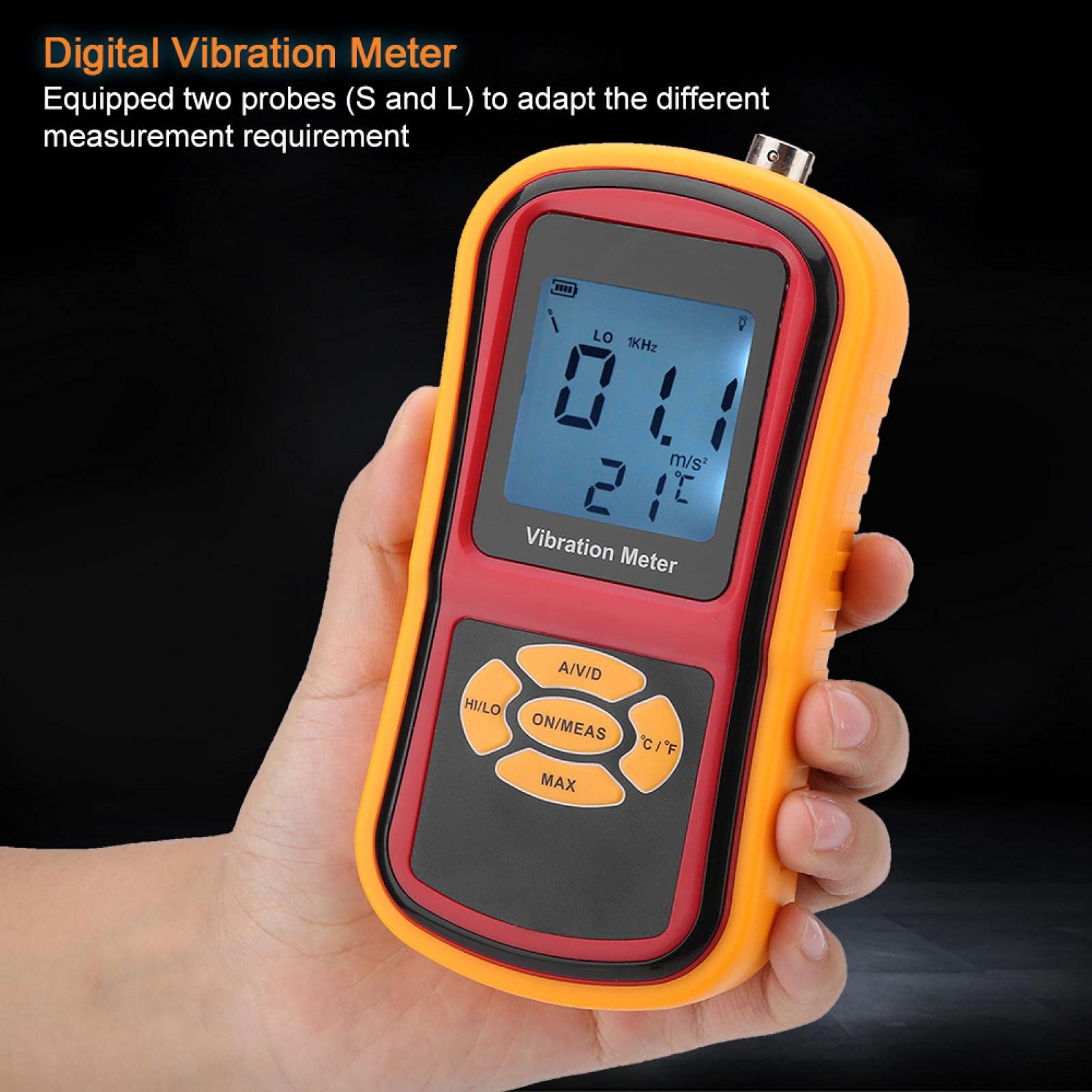 Vibrationsmesser, LCD-Display Digitaler GM63B Vibrationsmesser mit drei Sonden 0-40℃ für mechanische Uhren, Motoren, Lüfter und Lager