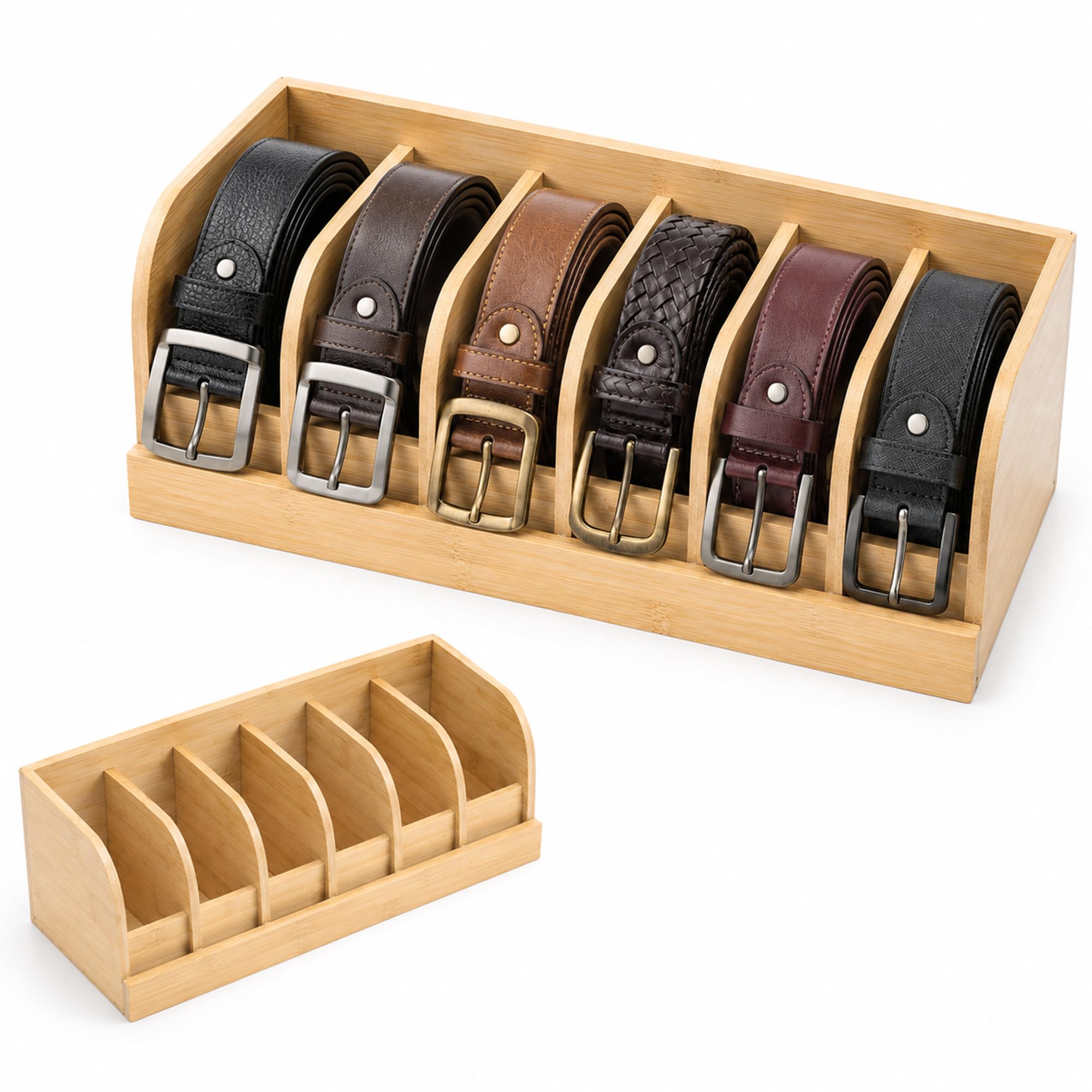 Vpukveer Belt Organizer Box, Wooden Belt Display Case