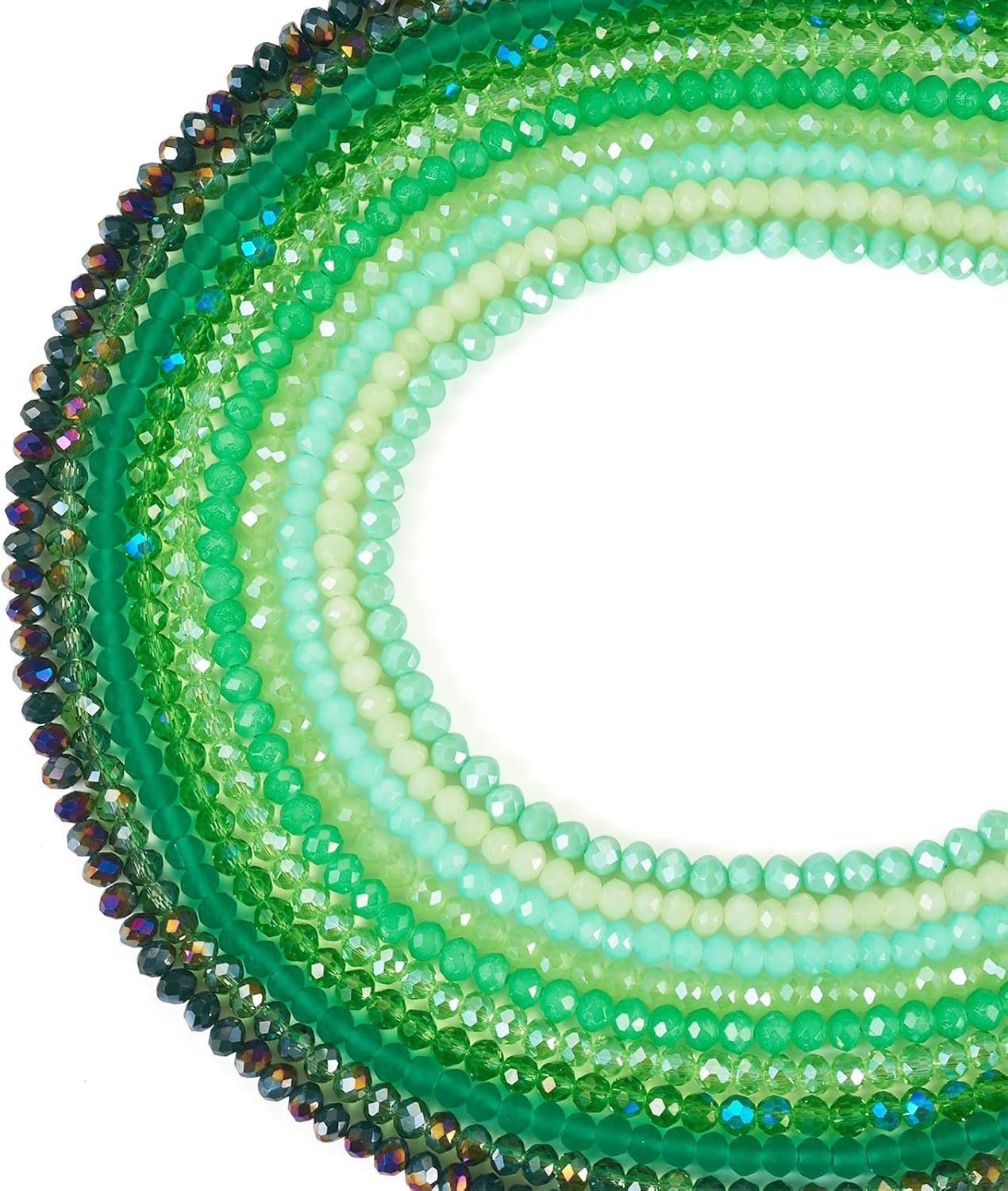 Beadthoven 1260pcs 4mm Crystal Glass Beads Frosted Faceted Rondelle Green Gemstone Beads Set Glass Seed Beads Loose Spacers Strands for Jewelry Making DIY Accessories Bracelet Necklace