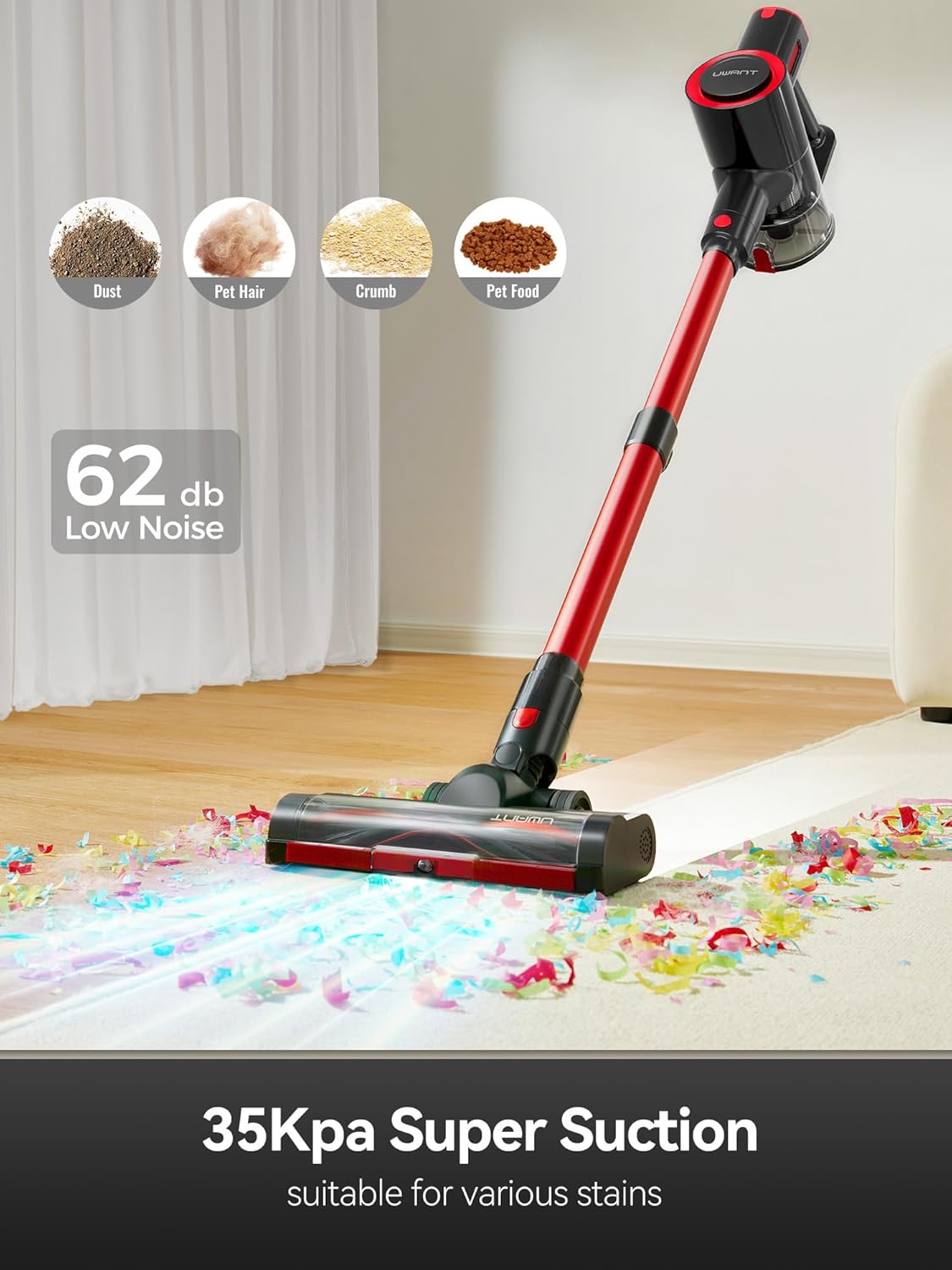 uwant VC2401-U vacuum with green LED dust detection light cleaning confetti