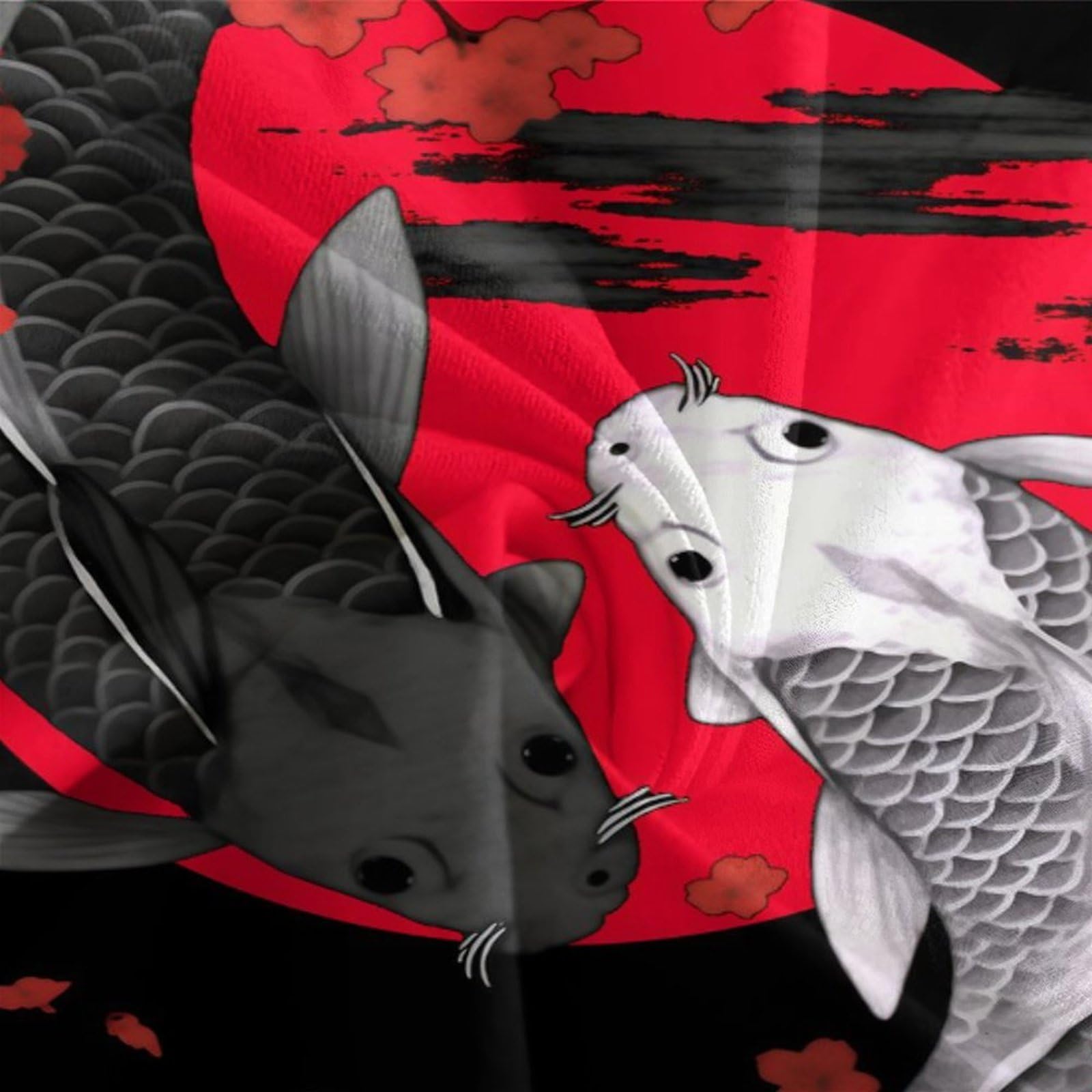 Koi Fisch Kunst 3-teiliges Reines Polyester Japanische Stil Illustration Bettbezugset, Versteckter Reißverschluss, Für Kleinkinder, Babysicher & Gifffrei, Pflegeleicht King（220x240cm）