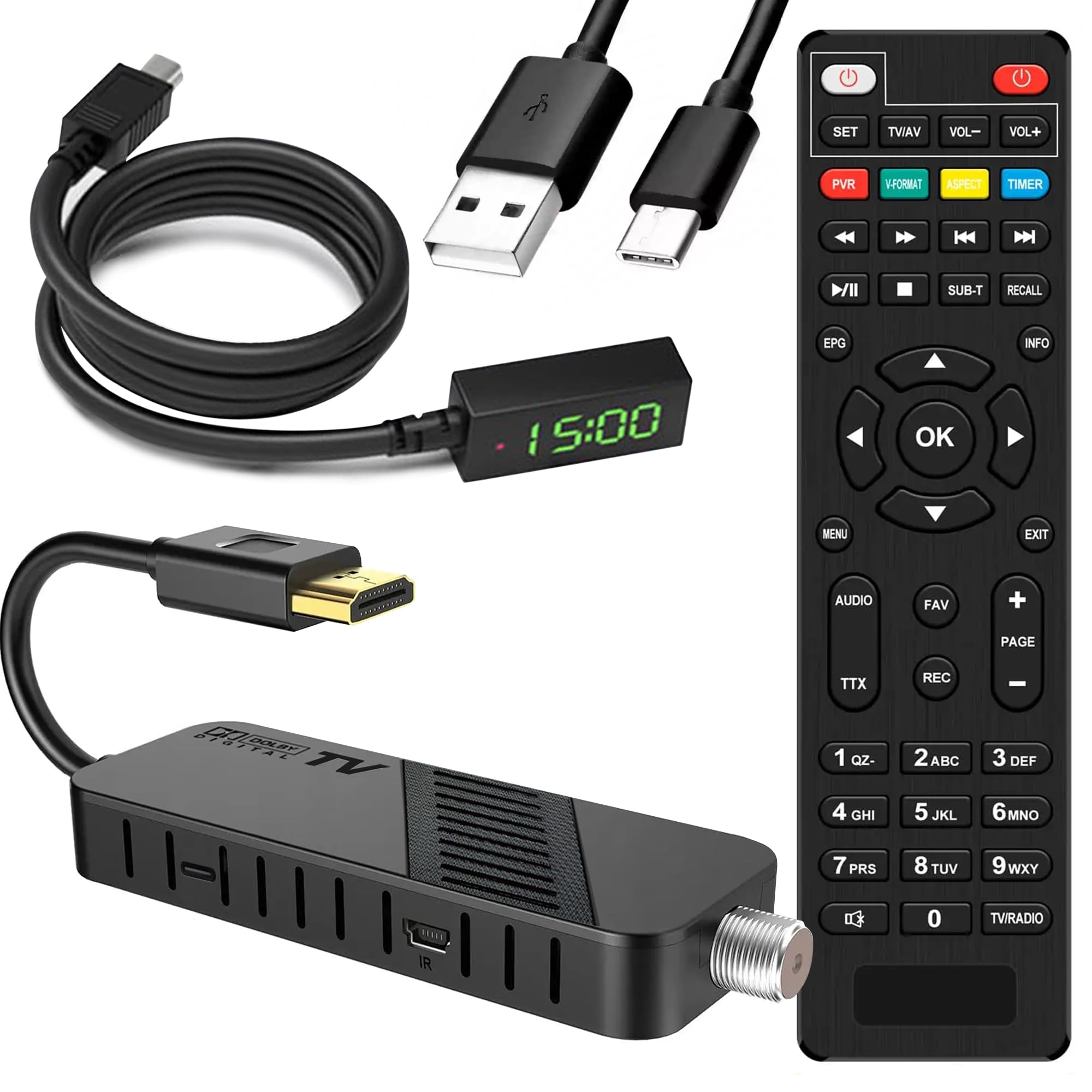 LEYF Ricevitore satellitare DVB-S2 Full HD 1080P HDMI TV Stick nascosto dietro TV display digitale H265 HEVC Main 10 bit telecomando universale 2 in 1 USB