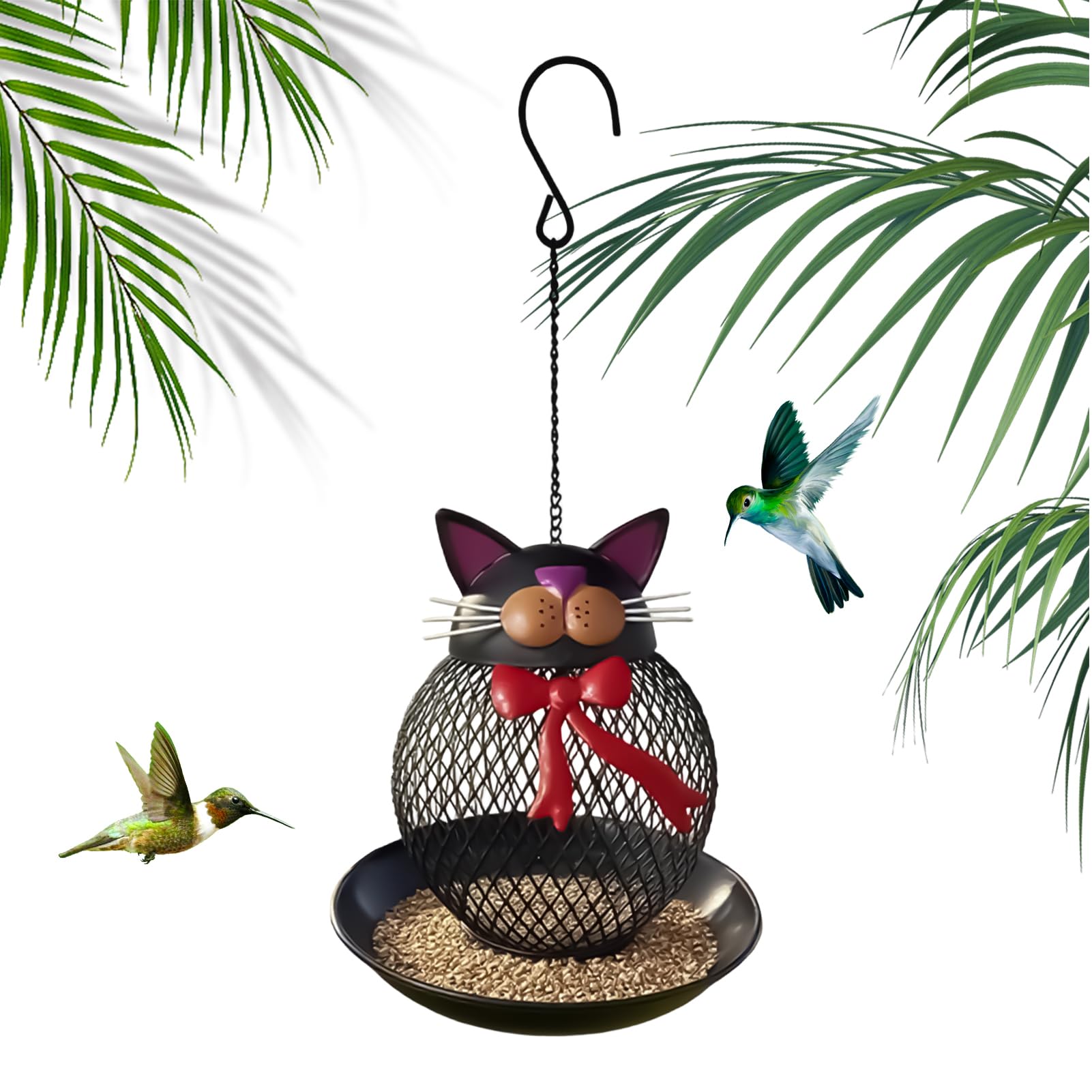 Mangeoire pour oiseaux pour jardin et balcon déco chat en métal sauvage