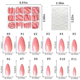 LoveOurHome 240pc Gel Almond Press on Nails Medium Stiletto Fake Fingernails Full Cover False Artificial Nail Tips Pink Manicure Decor with Tabs for Women Girls