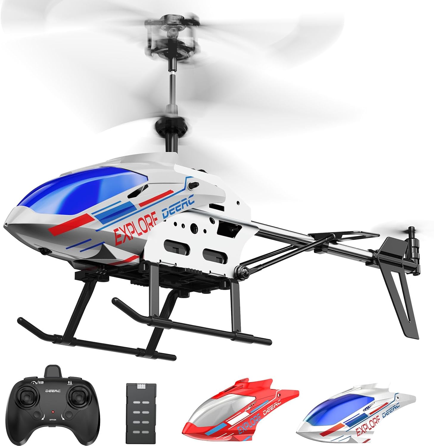 DEERC Remote Control Helicopter, 3.5 CH Altitude Hold RC Helicopters w/Gyro for Beginner, 2 Shells LED Light One Key Take Off/Landing, 2.4GHz Aircraft Indoor Flying Toy for Kids Boys Girls