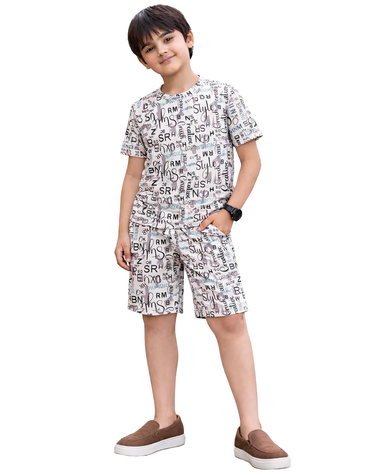 Kuchipoo Boys Graphic Print Cotton Clothing Set | Trendy T-Shirt & Shorts Co-Ord | Lightweight Summer Wear for Kids