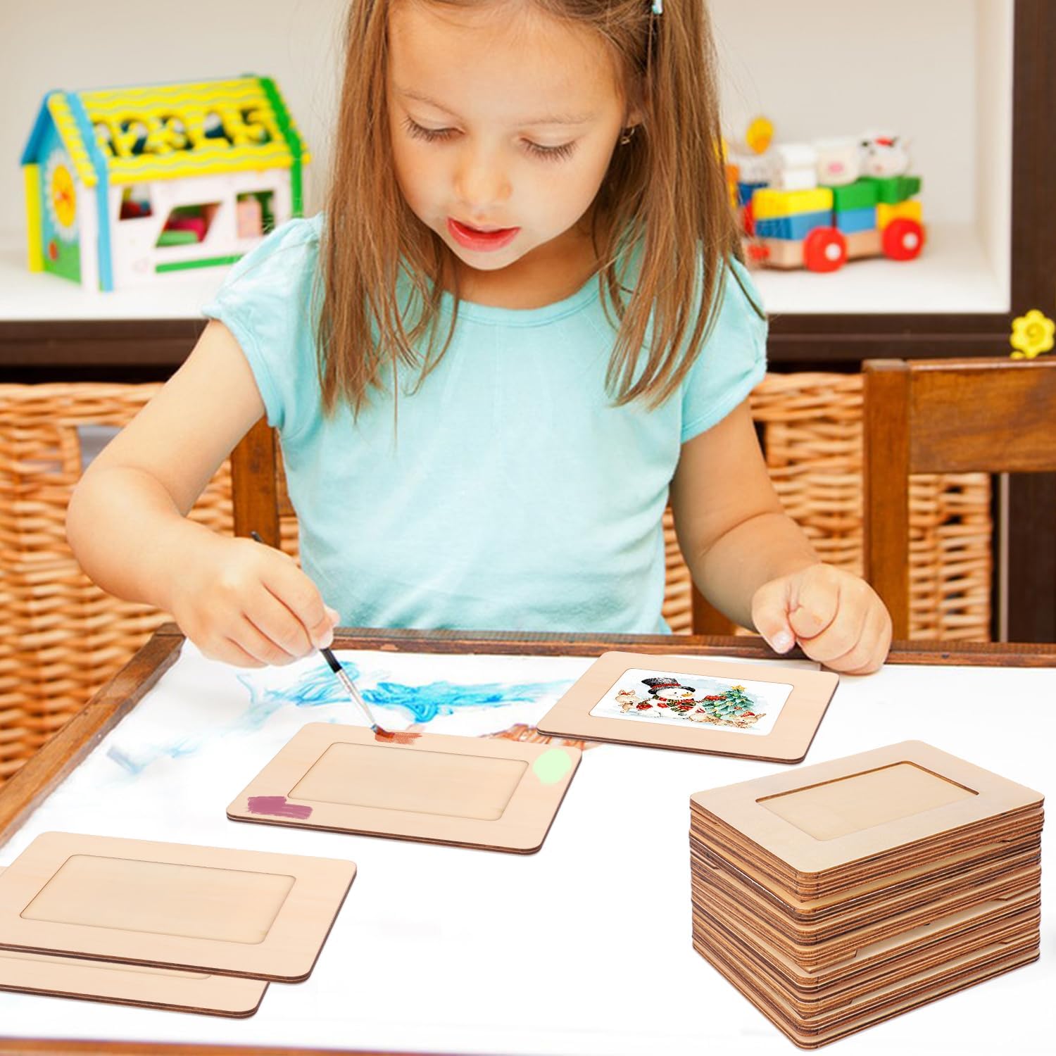30 PCS Unfinished Wooden Picture Frames Set with 4.72 x 6.81 inch Photos, Wooden Frames for Crafts, Standing Postcard & Photos Picture Frame Set –Suitable for Crafts DIY, Souvenir Decoration