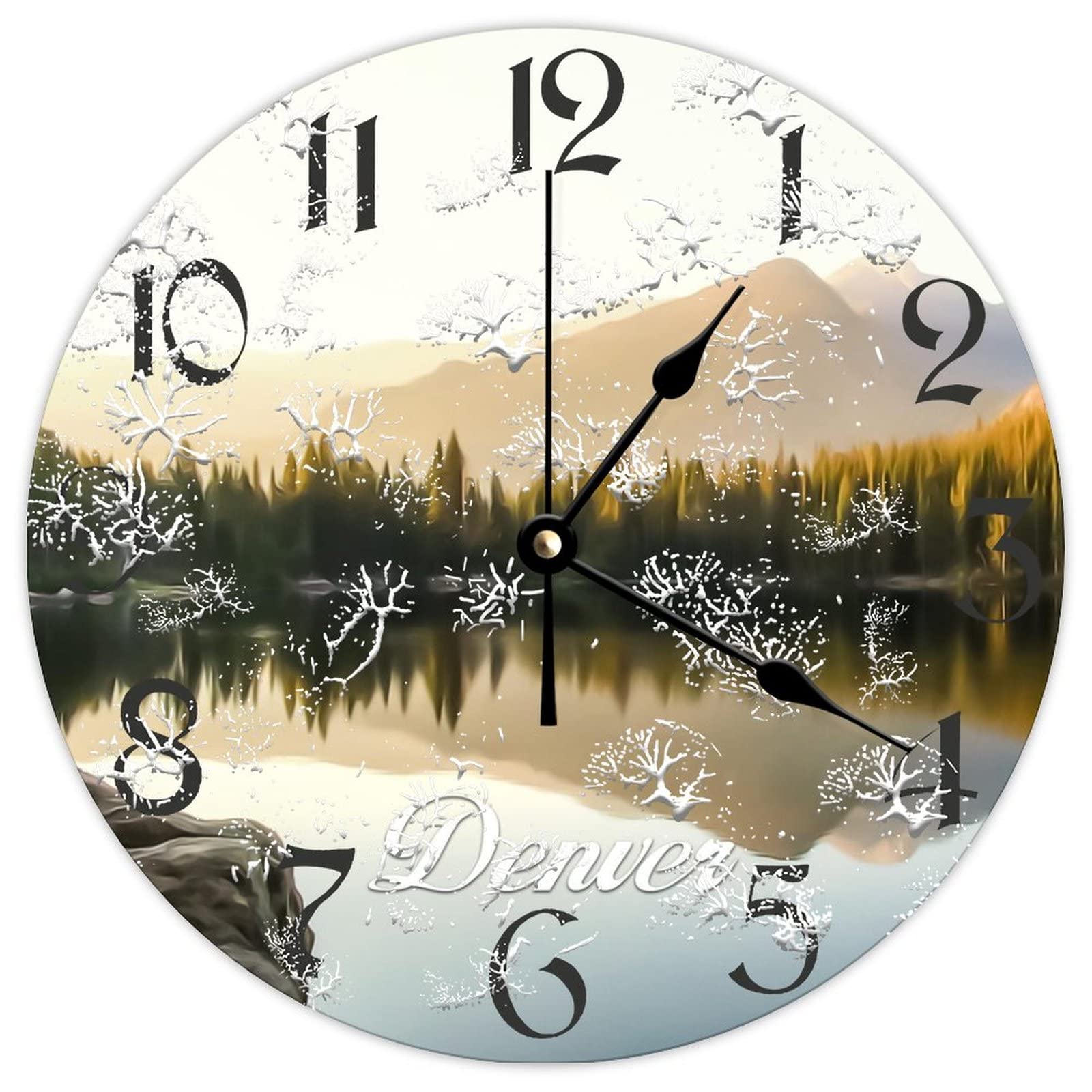 Horloge ronde en bois vintage Denver City comme idée de cadeaux originaux pour le Nouvel An