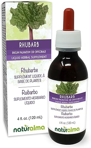 Naturalma Rhubarb (Rheum palmatum o Rheum officinale) Tintura sin alcohol de raíz y rizoma - 4 onzas líquidas de extracto líquido en gotas -