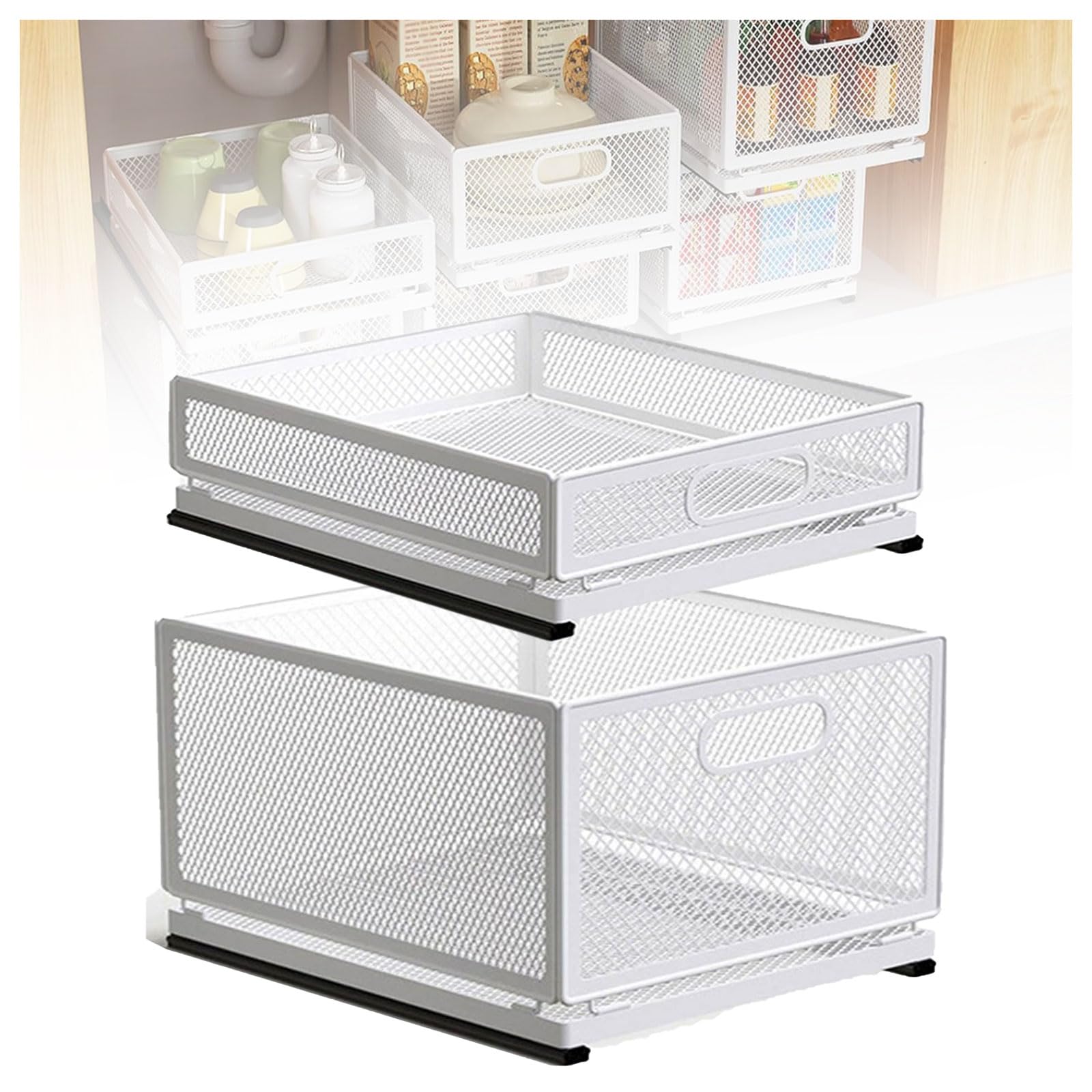 Rangement sous lavabo en plastique robuste et design épuré avec tiroirs coulissants lot de 2