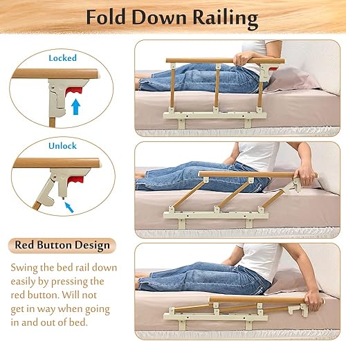 Miniatura 3 de Mybow Rieles de cama para adultos mayores, riel de asistencia lateral de la cama de seguridad, barandillas de cama debajo del colchón, Barandillas