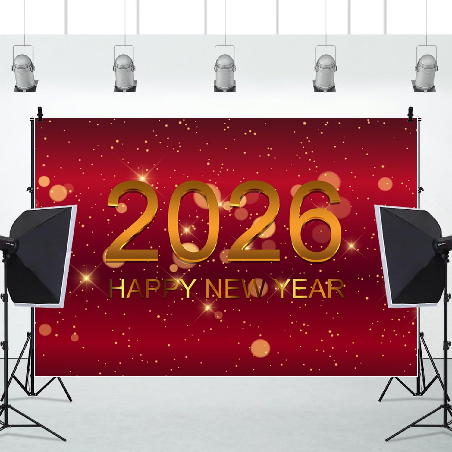 3 x 2,5 m Szczęśliwego Nowego Roku 2026, tło na uroczystość, złote cyfry 3D, migoczące światło, fotografia, tło, uroczystości, urlop, wydarzenie, portret, fotografia, Booth Prop