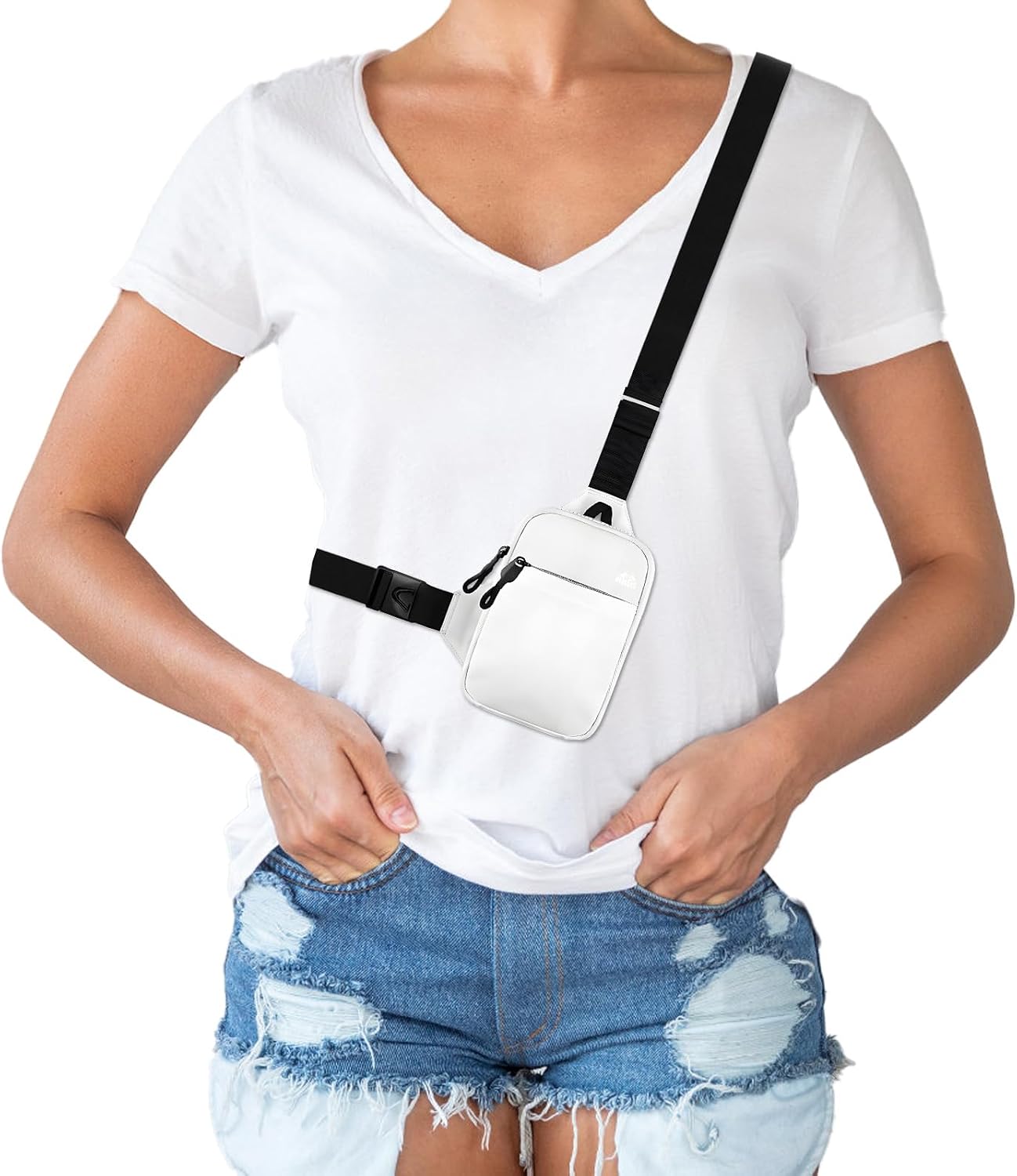 Peicees Mini Crossbody Sling Bag Dual Pocket Water Resistant Running Phone Holder Chest Shoulder Bag for Men Women Travel Gym image 2