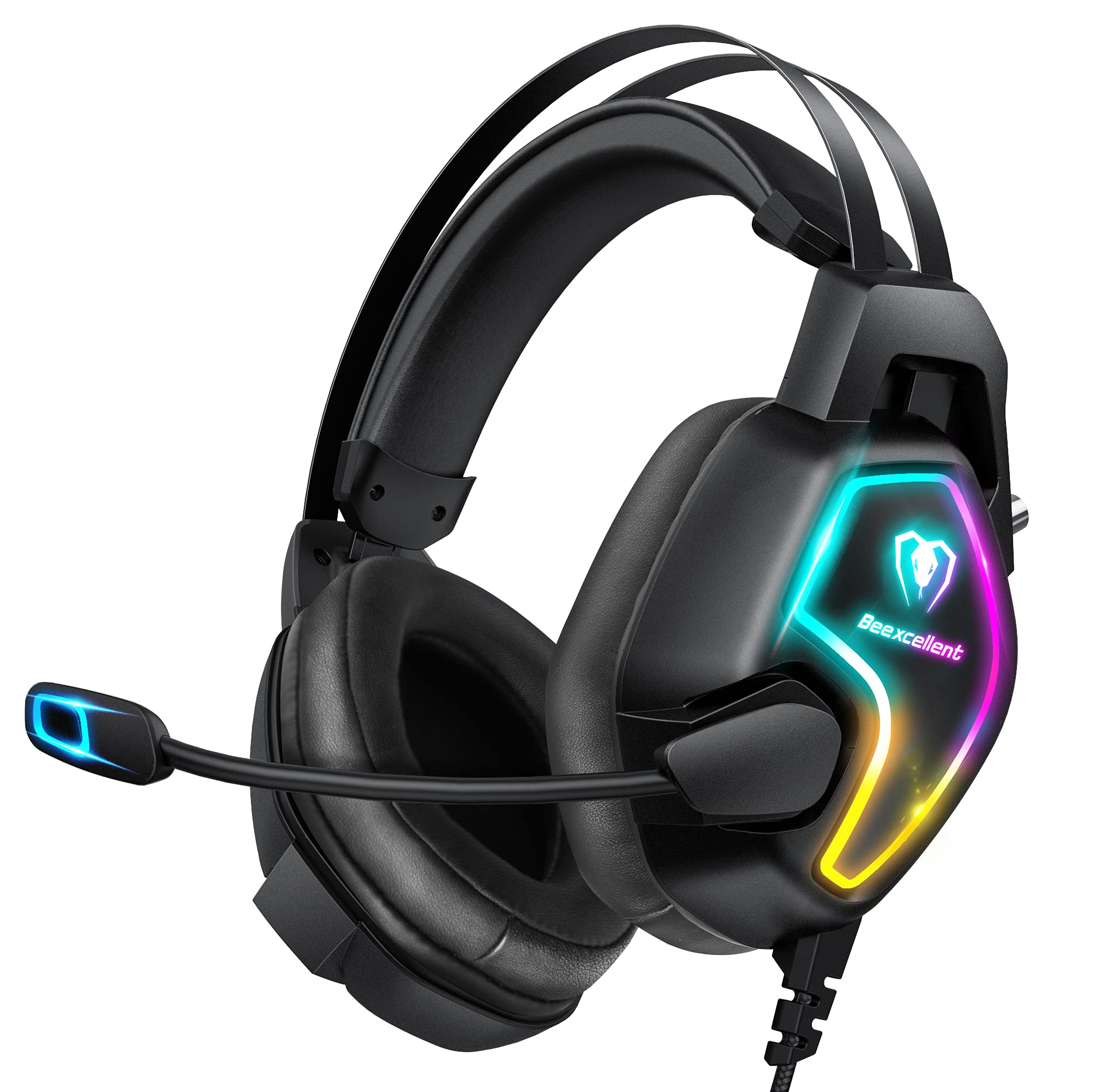 Gaming Headset for PS4 Xbox One, Over-Ear Gaming Headphones with 3D Stero Sound Noise-cancelling Flexible Mic RGB LED Light for PC PS5 Switch Mobile Mac