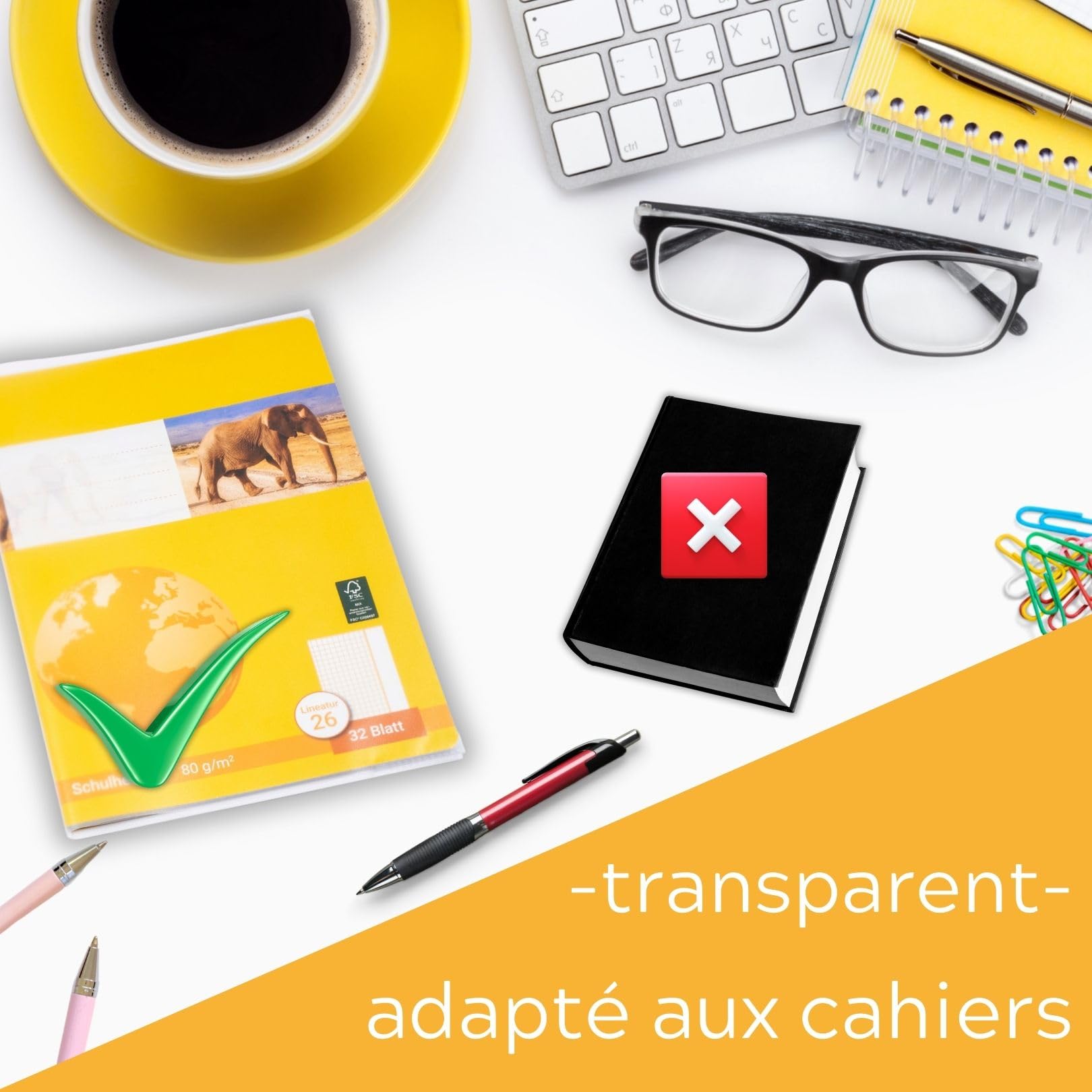 Lot de 15 protège-cahiers en verre transparent extra résistant 15,1 x 21 cm polypropylène recyclable indélébiles