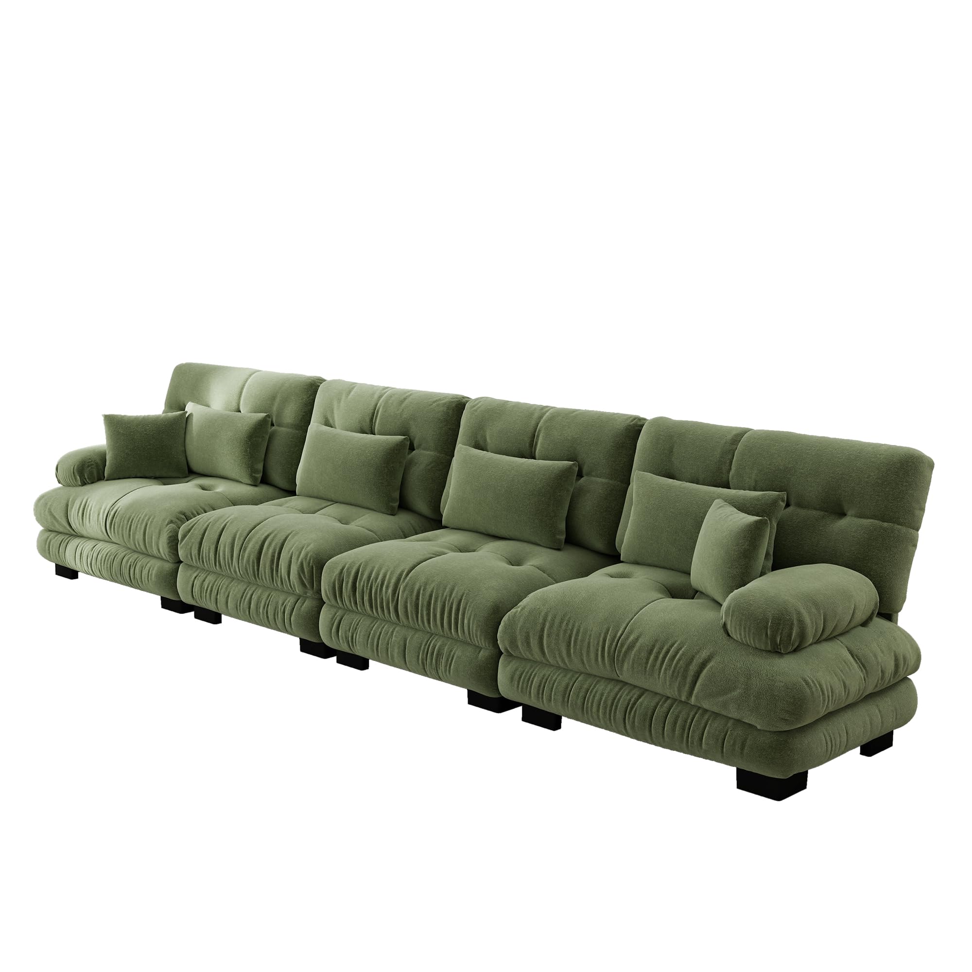 Sofá esquinero modular de 4 plazas, color verde, asiento extra profundo, sofá cama acolchado, funda de chenilla, cómodo para familias numerosas y habitaciones