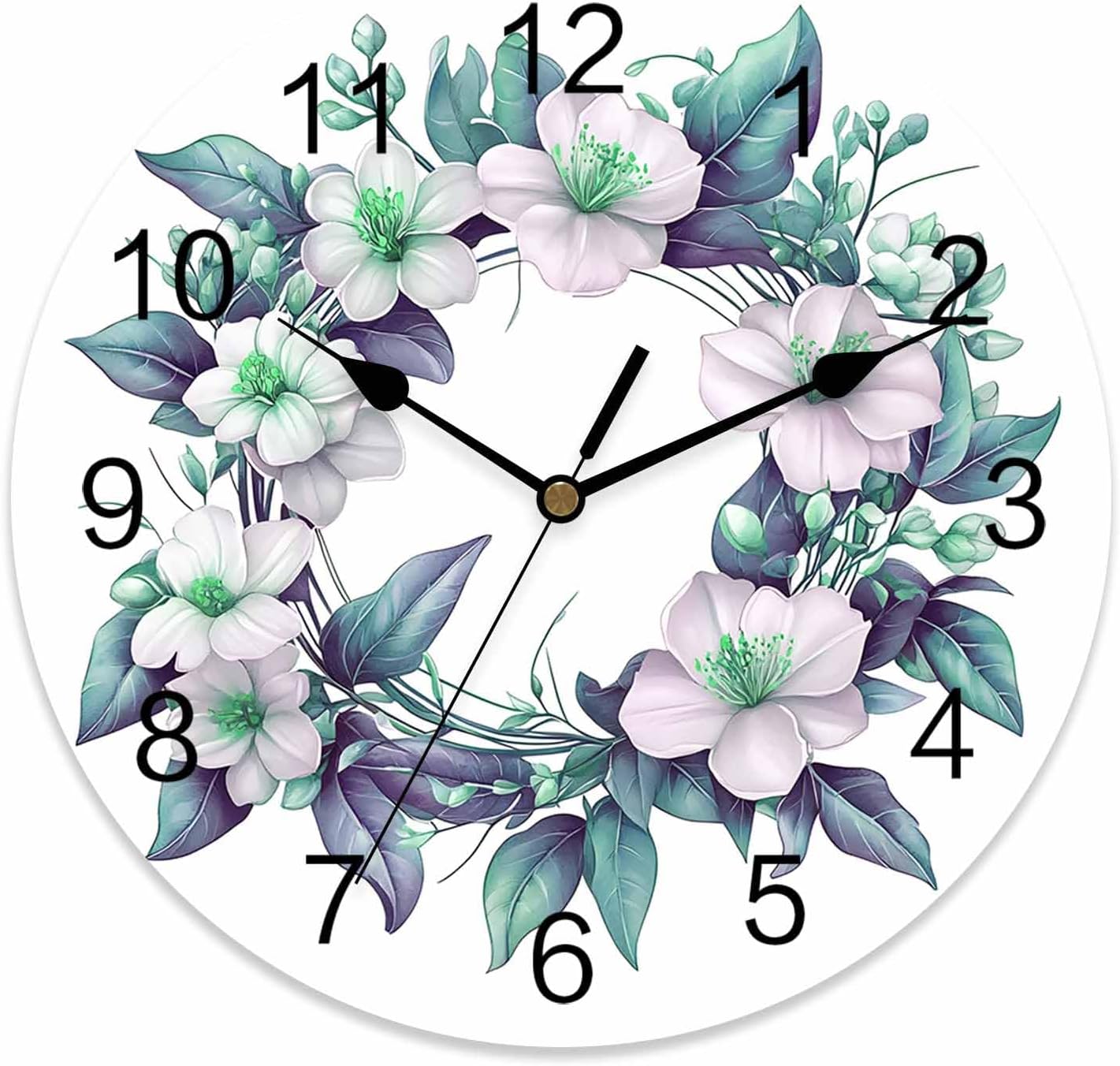 Spring Botanical Garden Floral Wall Clocks Battery Operated, Summer Rustic Flowers Large Wall Clock for Bedroom Kitchen Living Room Bathroom Decorative 14"x14"