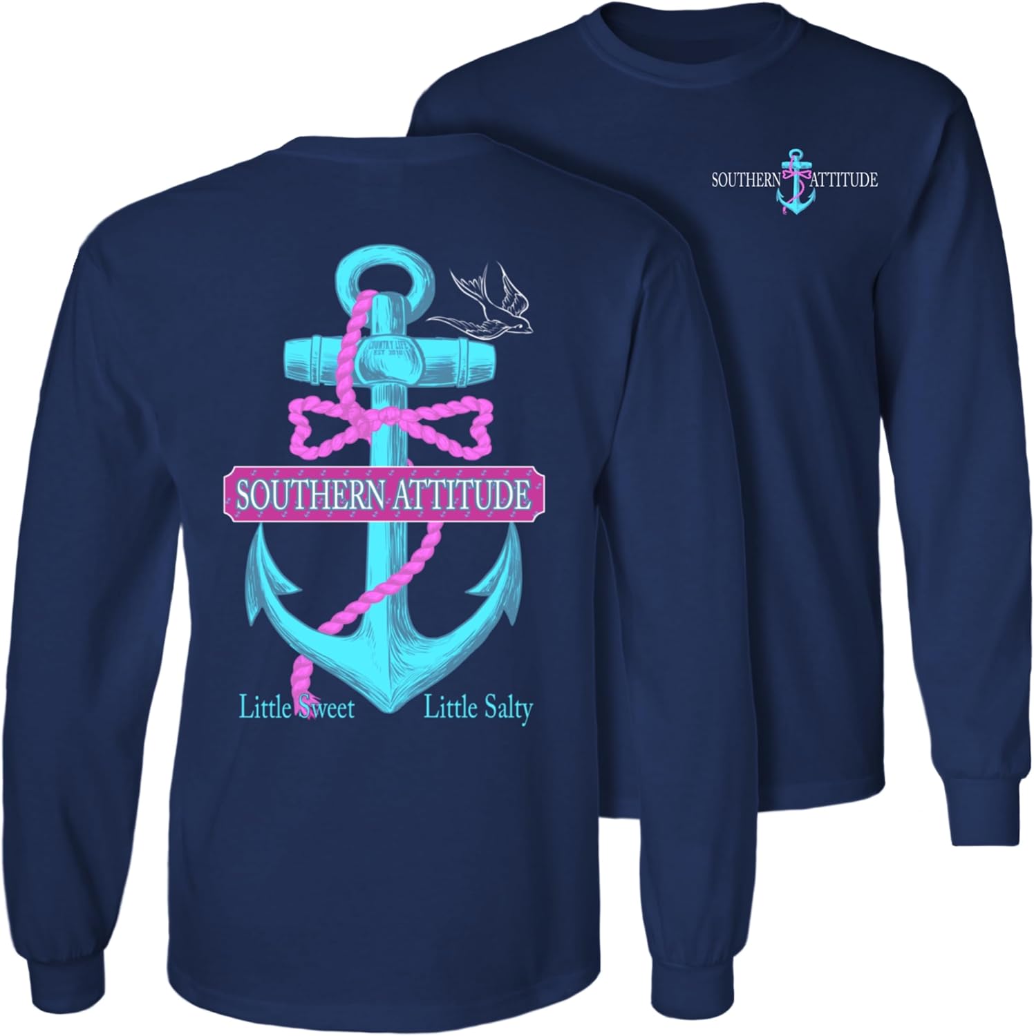 Southern Attitude Little Sweet Salty Anchor Navy Long Sleeve T-Shirt