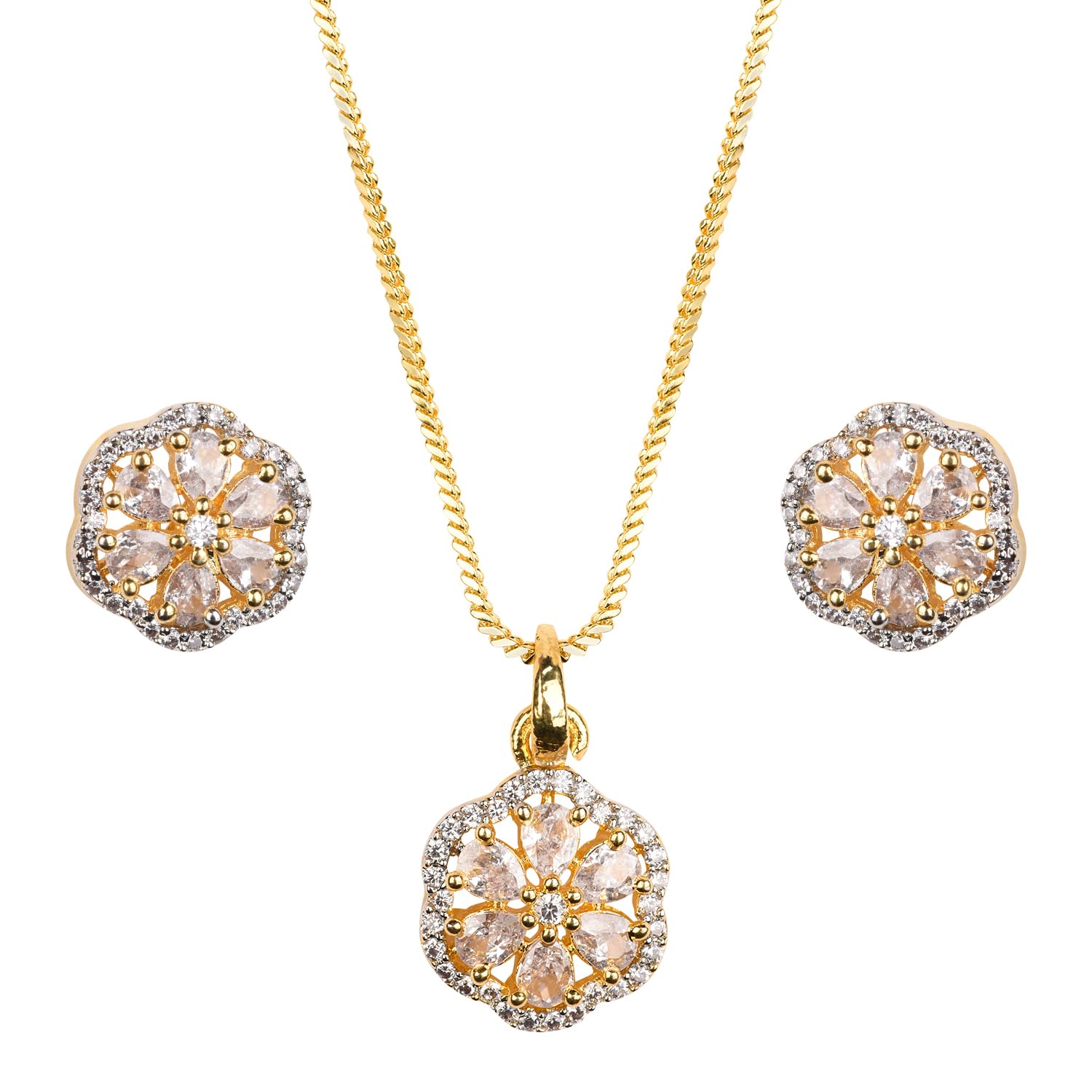 XPNSV Jewelry Luxury AD Pendant Gift Set for Women, Girls & Her | Gift Pendant with 2 Earrings, Option in 6 Different Color & Design (Flower, Gold) (B0D3GSR4YL) Amazon Price History, Amazon Price Tracker