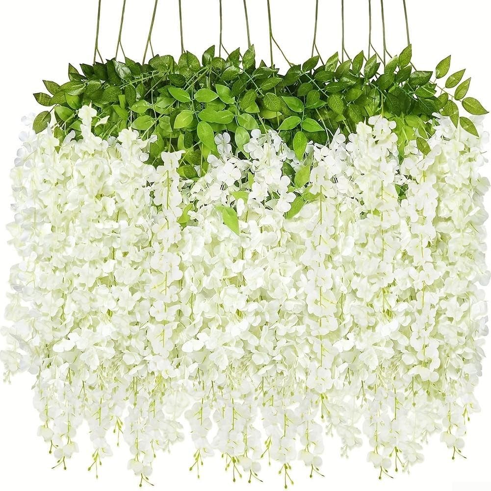 Glycine artificielle en soie blanche sans entretien pour decoration de maison fleur suspendue