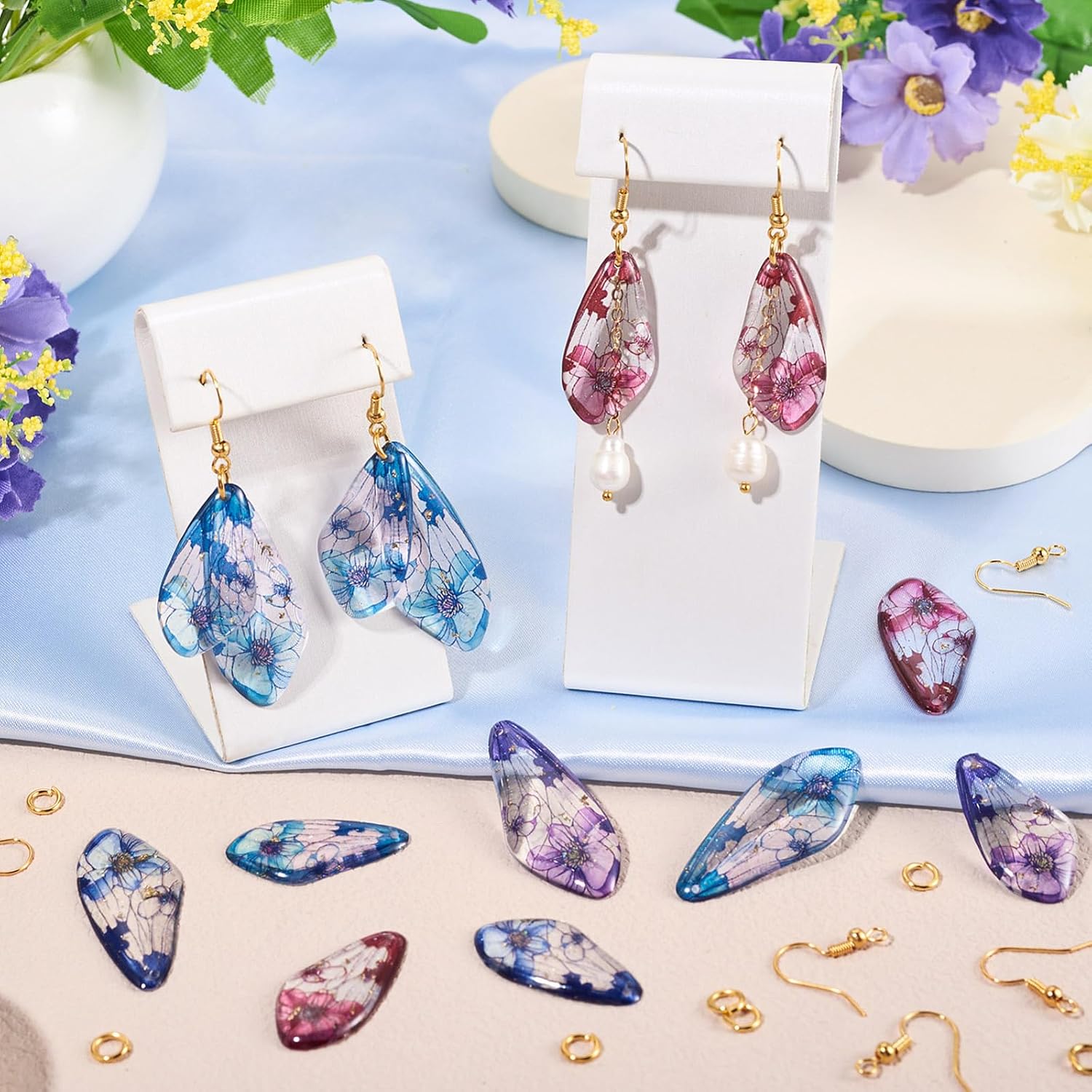 FASHEWELRY 4 Sets 16Pcs Resin Butterfly Wings Bulk Insect Earring Charms with Earring Hooks Jump Rings Fairy Charms Colorful Mini Butterflies Wing Charm for DIY Earrings Jewelry Making Crafts - Image 2