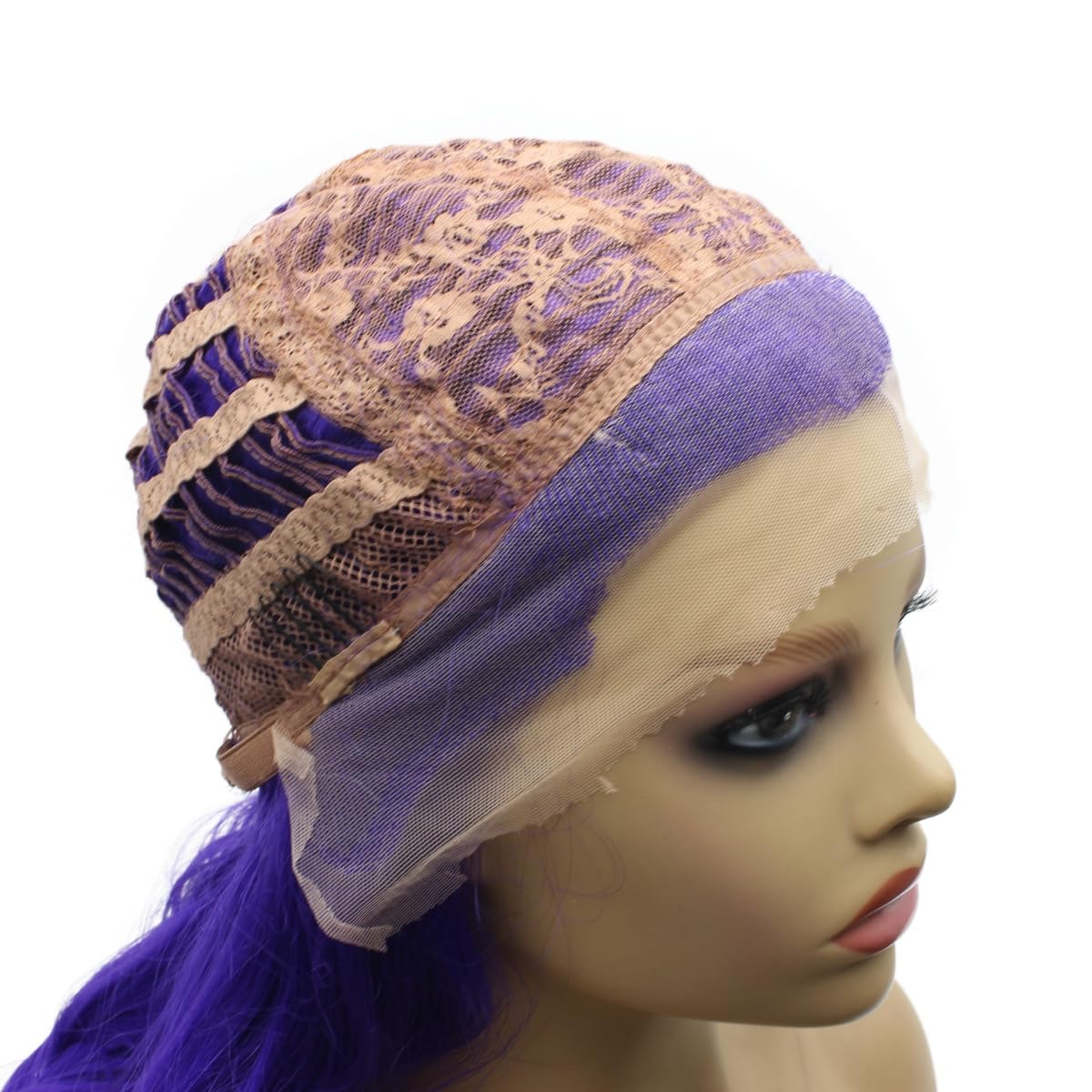 iwonawig Synthetic Lace Front Wig Long Wavy Half Hand Tied Drag Queen Cosplay Heat Resistant Fiber Hair Wig (Violet Purple)