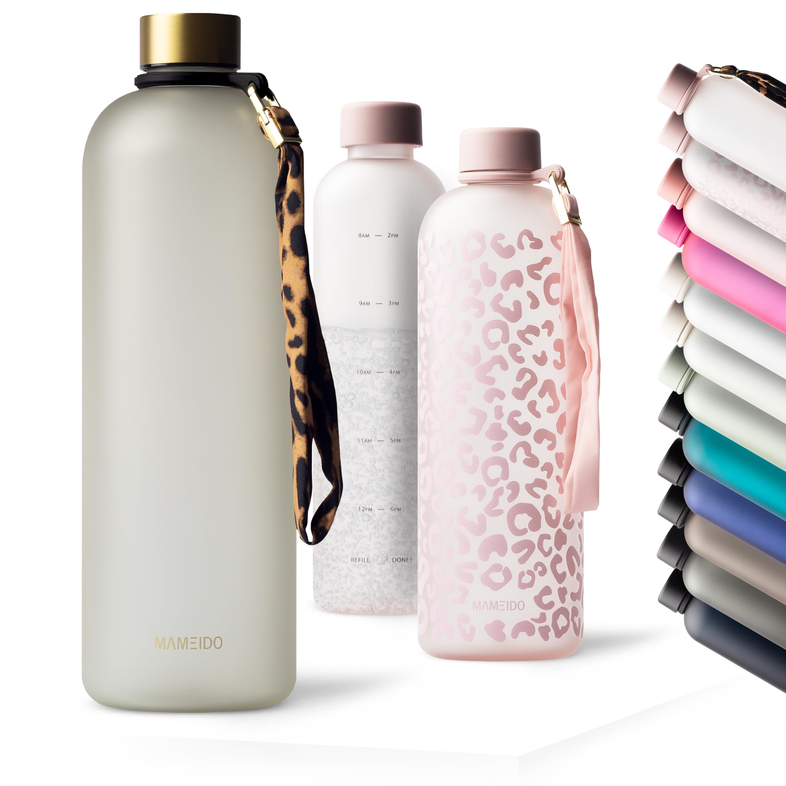 MAMEIDO Water Bottle with Time Markings 1.5 L (Ivory Beige Gold)