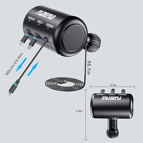 Miniatura 5 de Asiento trasero retráctil para automóvil 3 en 1, caja de estación de carga múltiple con cables retráctiles USB tipo C Lightning para todos los