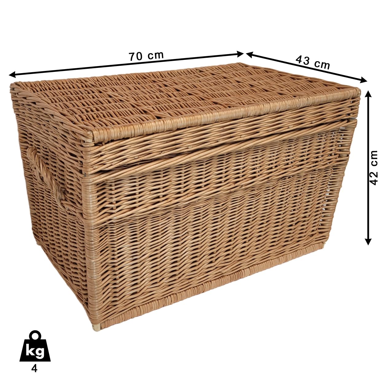 Weeco Cesta de Mimbre Natural de 70 cm Con Tapa Abatible - Hecha a Mano para Juguetes y Colada