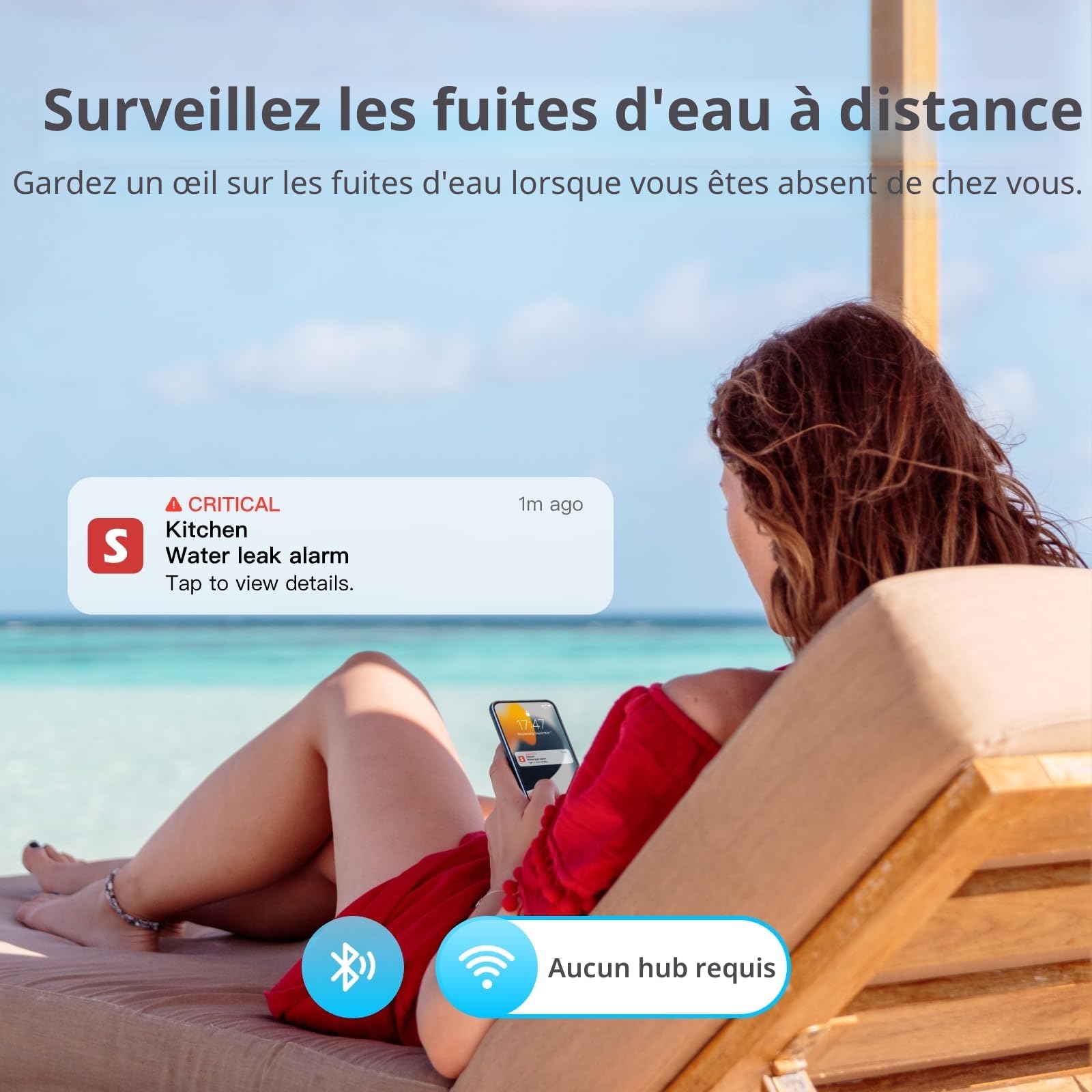 SwitchBot Capteur d'eau WiFi, détecteur de Fuite d'eau Intelligent, alertes réglables de 100 DB et alertes d'application, étanchéité IP67, détecteur pour Cuisine (Detector with Cable (1 Pack))