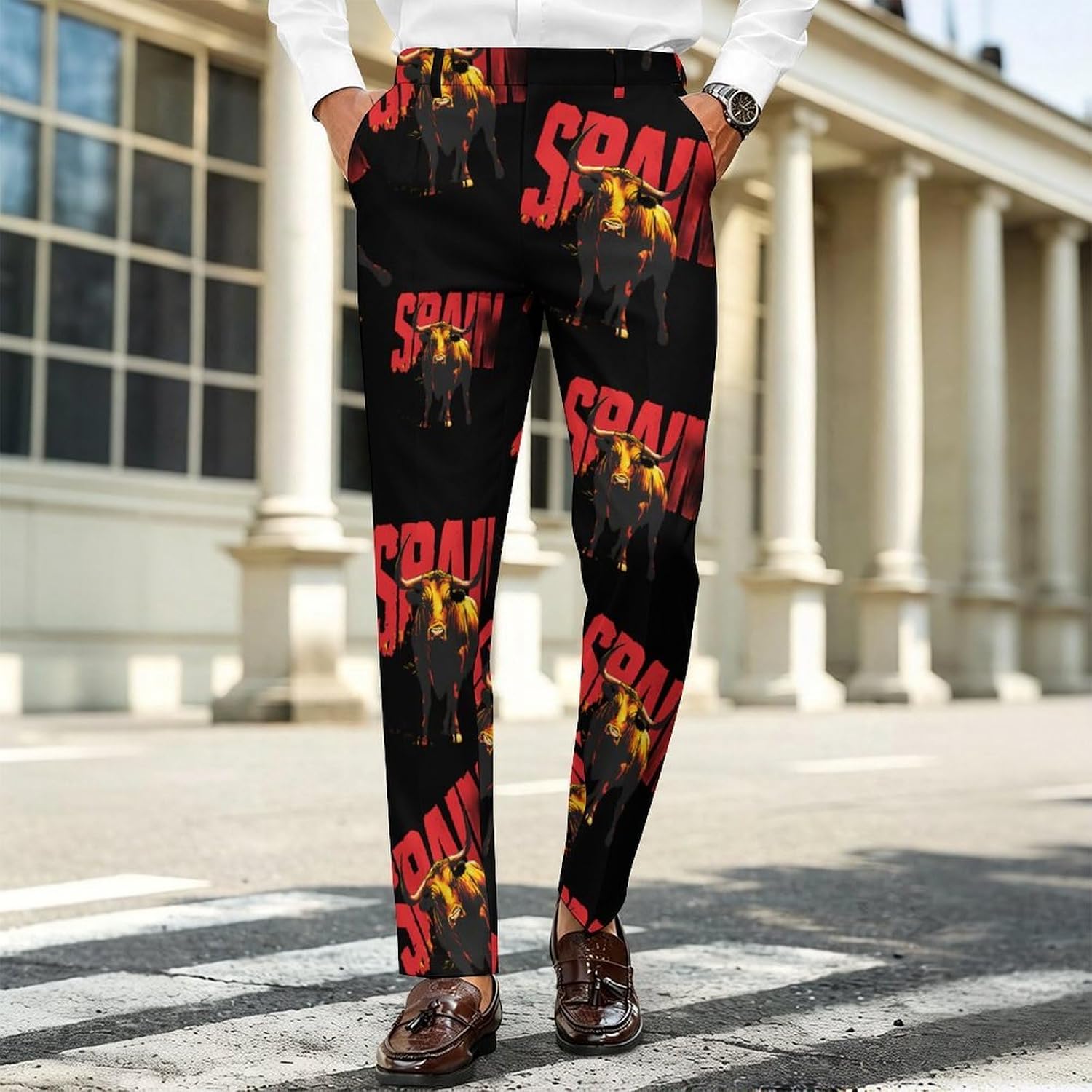Spain Spanish Bullfight Men's Classic Fit Suit Pants Straight Leg Design Printed Trousers