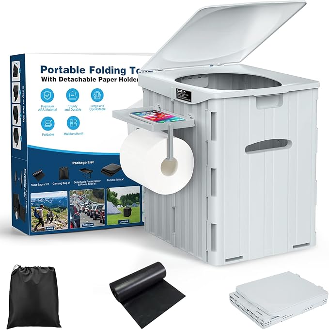 Amazon.com: XL Portable Toilet for Adults Extra Large, 15.4"H Foldable ...