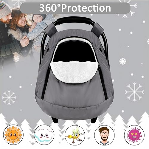 Miniatura 5 de Funda de asiento de automóvil para bebé, toldo de asiento de automóvil para niños y niñas, funda acogedora y cálida, funda impermeable para asiento