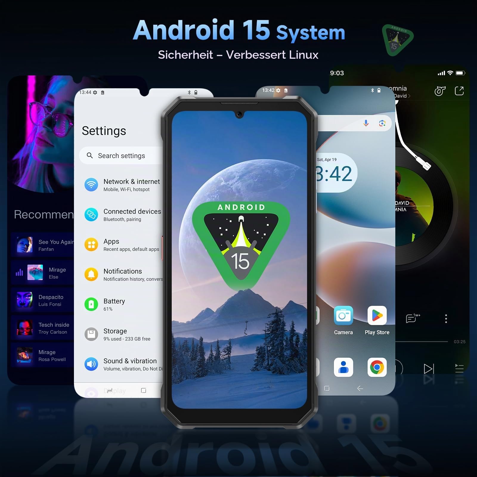 FOSSiBOT F109S Outdoor Smartphone Android 15, 24GB + 256GB/2TB Handy ohne Vertrag, 10600mAh Akku, 6,75" FHD+1.32 Dual Bildschirm, 50MP Kamera, IP68/IP69K, Dual SIM 4G/NFC/Face ID (Blau-256GB)