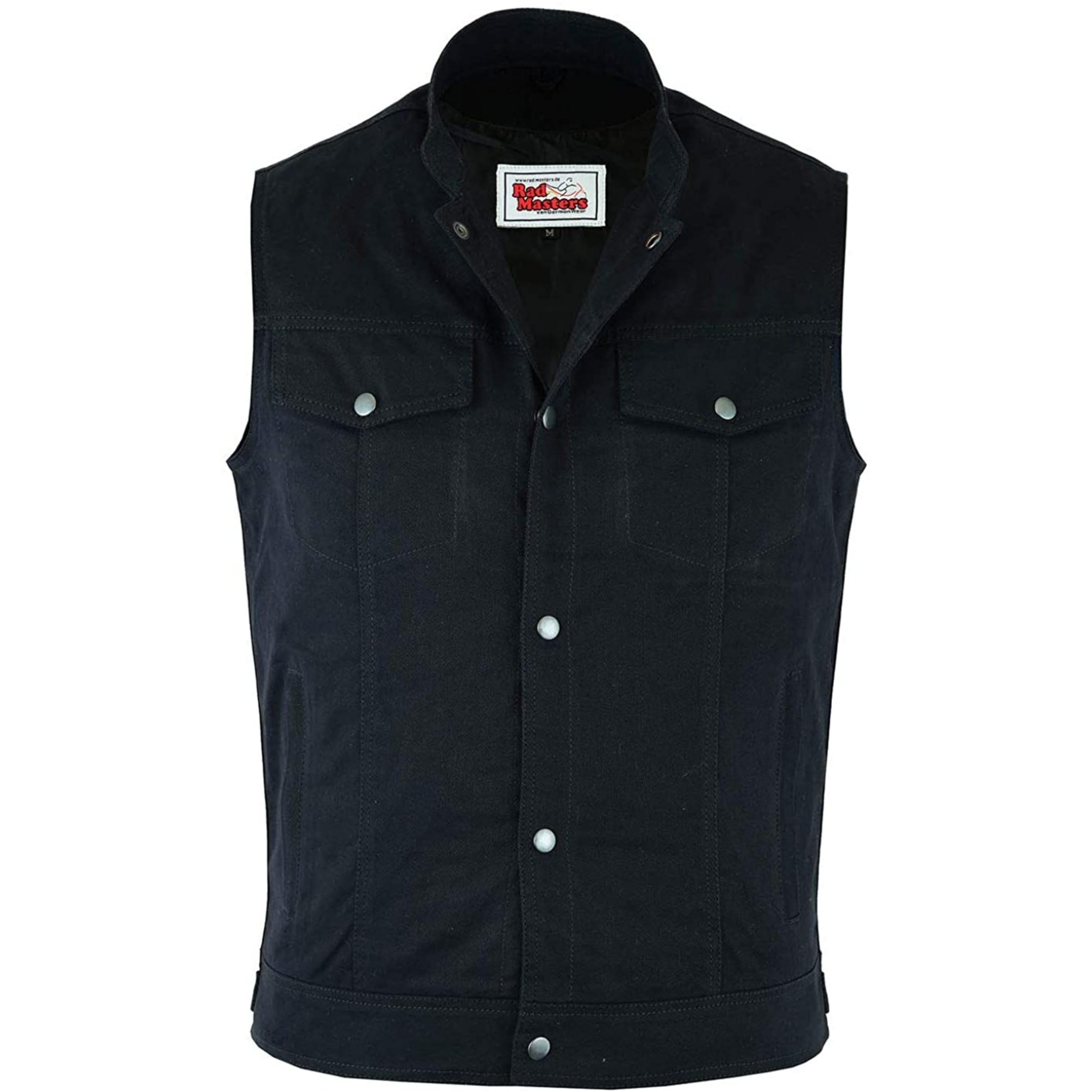 German Wear Herren Premium Denim Motorradweste mit Stehkragen, Anarchy Club Design, Schwarz