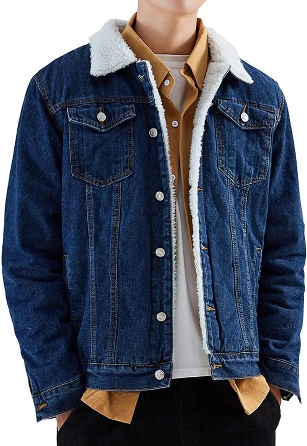 Springrain Men's Sherpa Fleece Lined Denim Jacket Warm Winter Trucker Jacket Cowboy Jean Jacket - Image 2