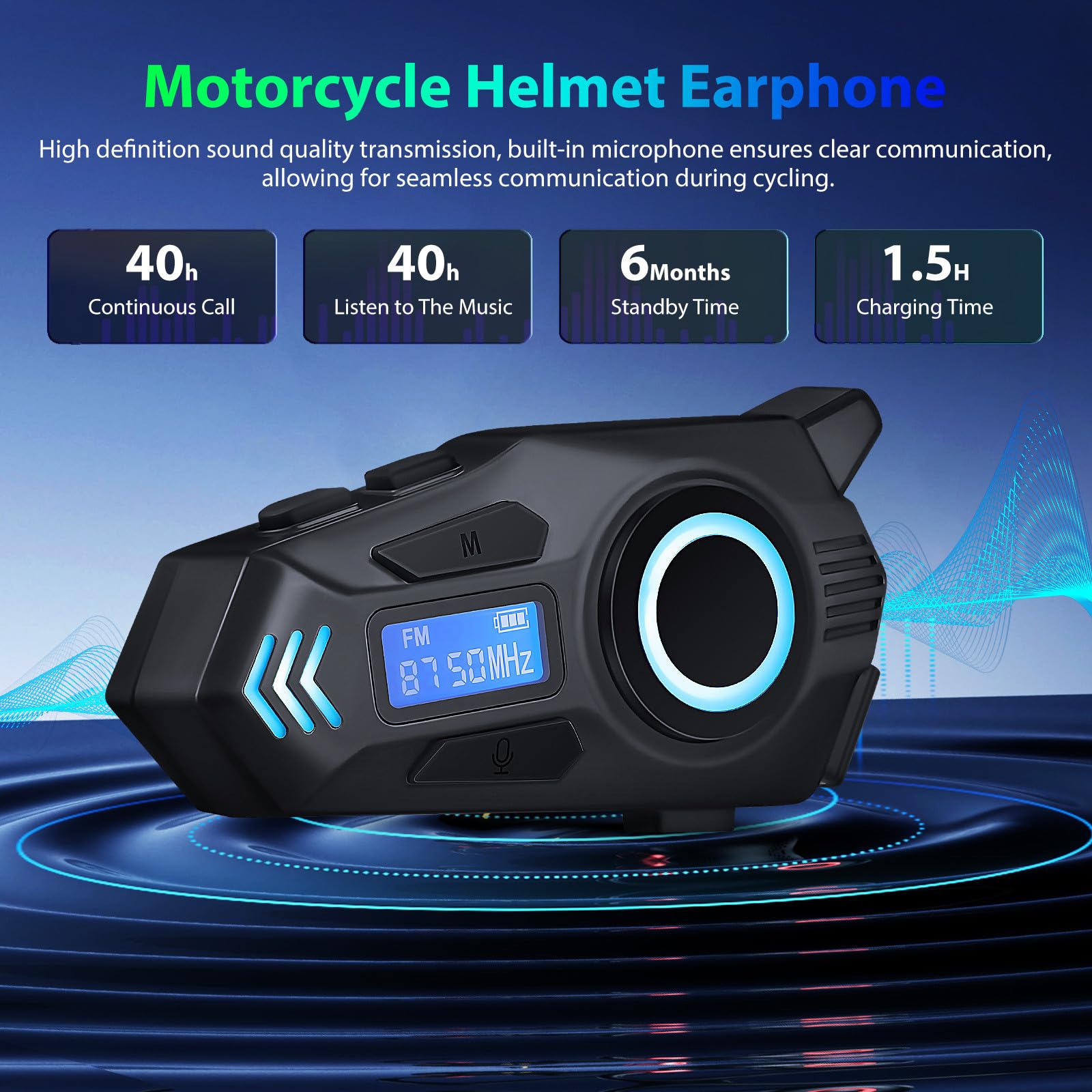 SHINEOFI Auricolare senza Fili per Casco Moto K09, Connessione Wireless 6.0 con Microfono, Batteria 800mah, Ip65, Abs, Comfort Ergonomico per Lunghi Viaggi in Moto