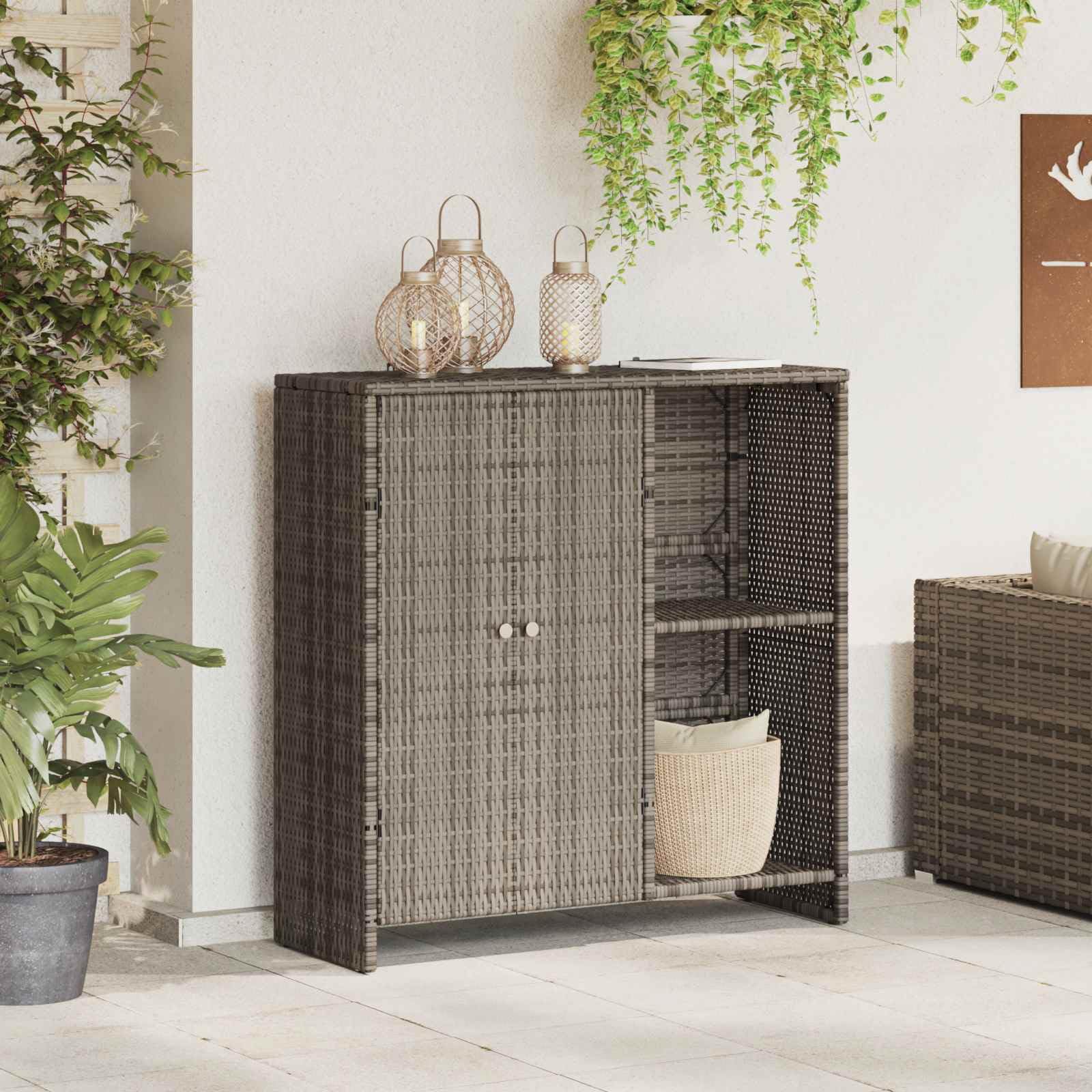 vidaXL Szafka do przechowywania z półką Szary 100 x 36 x 102 cm rattan
