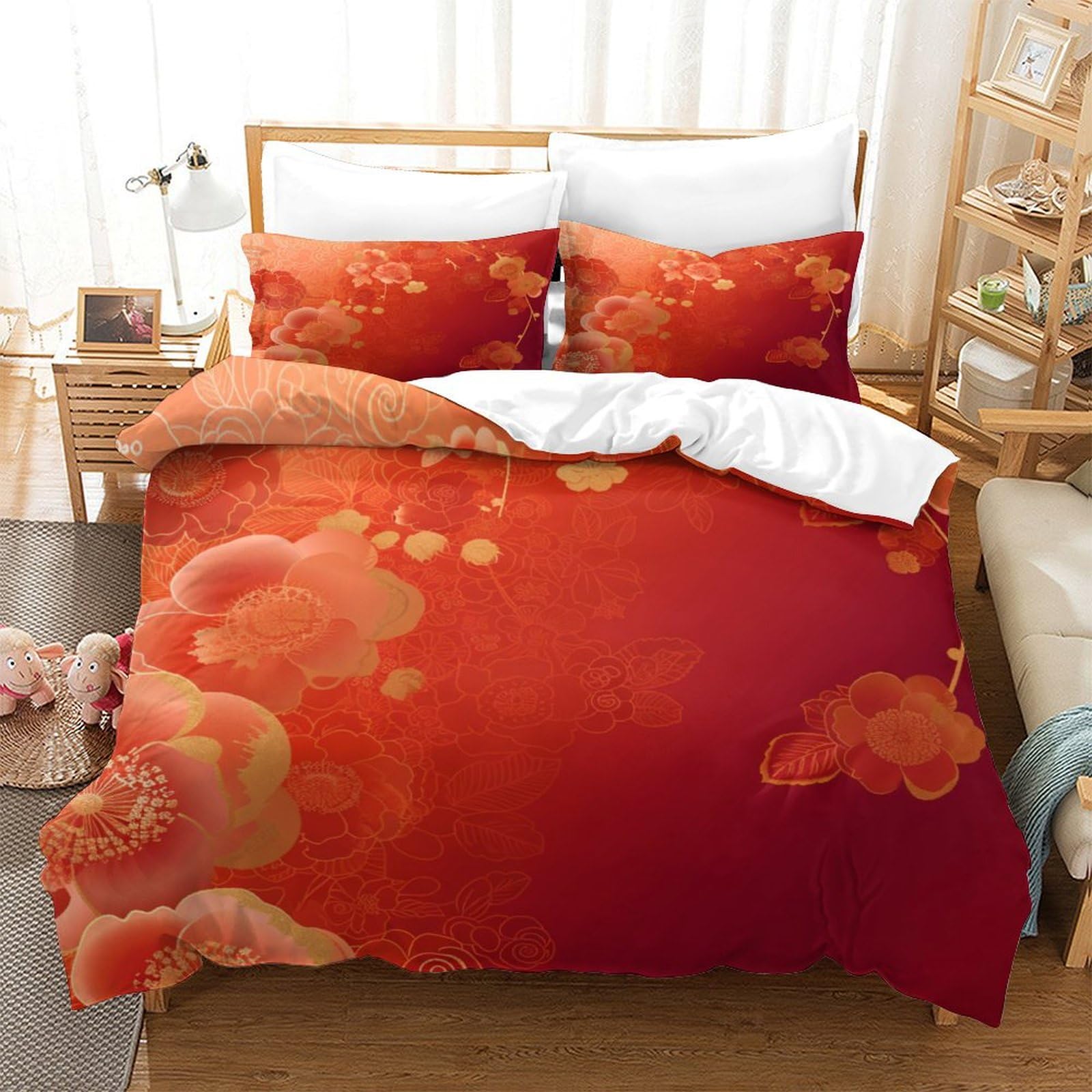 Housse de couette fleurs 3D parure de lit douce pour chambre enfant